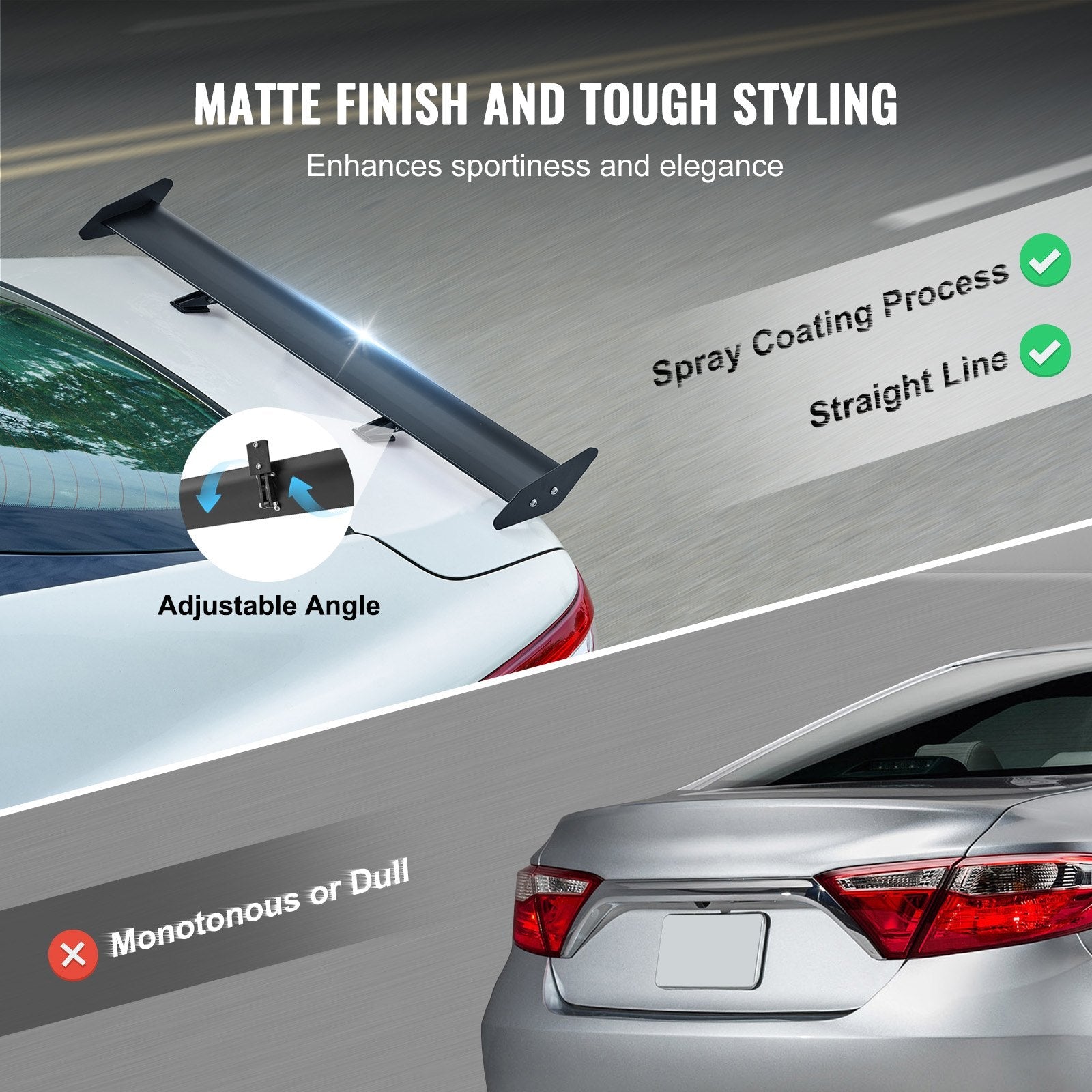 VEVOR GT Wing Car Spoiler, 43.3 inch Universal Spoiler with Single Deck, Adjustable Lightweight Aluminum, Car Rear Spoiler Wing, Racing Spoiler BGW/JDM Drift Black 