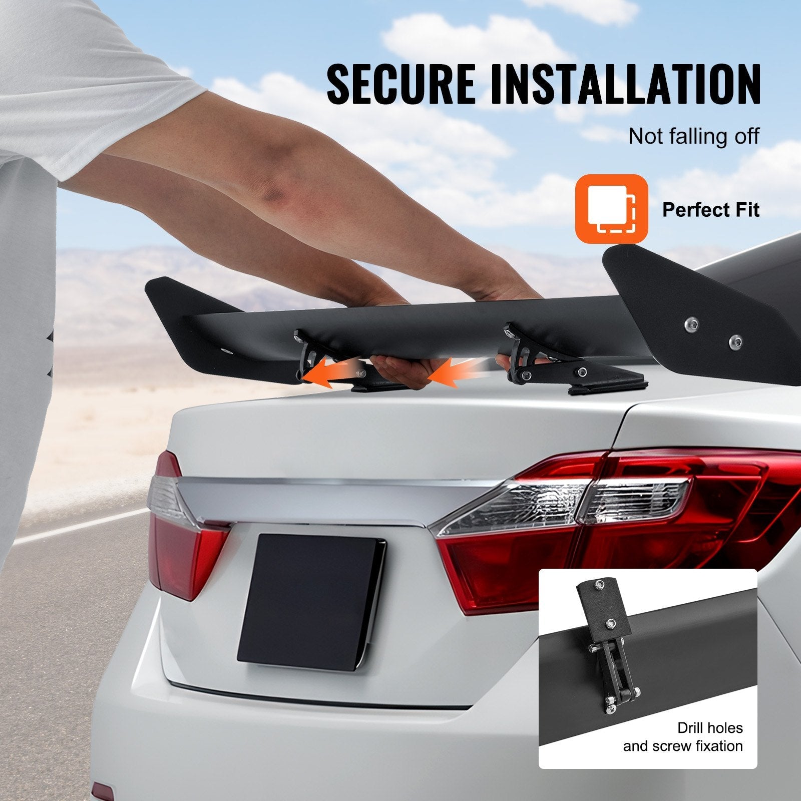 VEVOR GT Wing Car Spoiler, 43.3 inch Universal Spoiler with Single Deck, Adjustable Lightweight Aluminum, Car Rear Spoiler Wing, Racing Spoiler BGW/JDM Drift Black 