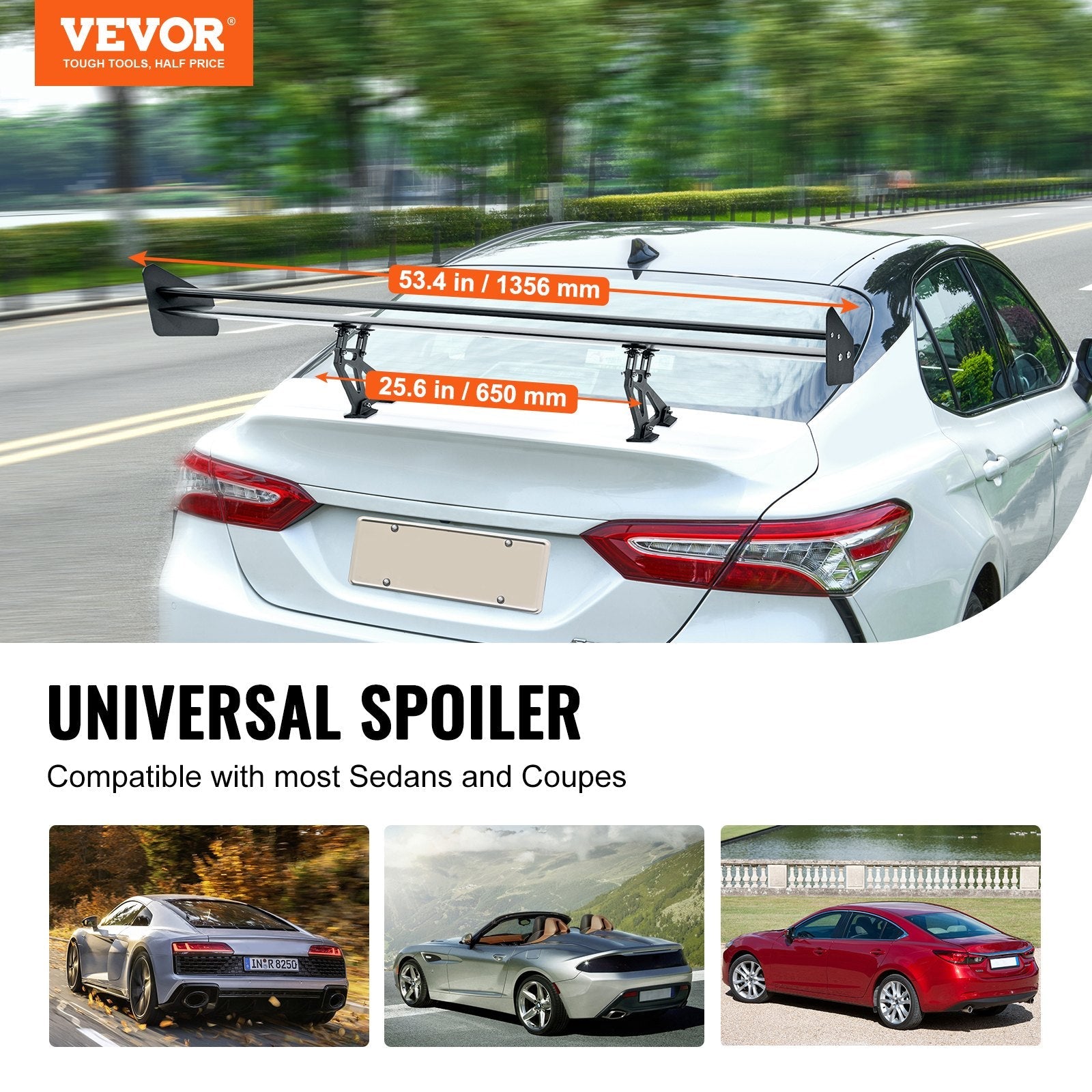 VEVOR GT Wing Car Spoiler, 53.1 inch Universal Spoiler with Double Deck, Adjustable Lightweight Aluminum, Car Rear Spoiler Wing, Racing Spoiler BGW/JDM Drift Black 