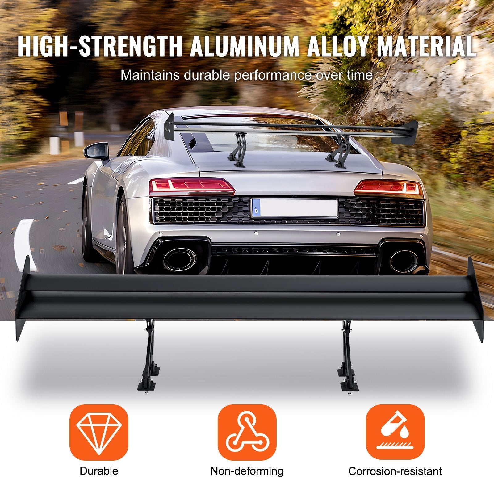 VEVOR GT Wing Car Spoiler, 53.1 inch Universal Spoiler with Double Deck, Adjustable Lightweight Aluminum, Car Rear Spoiler Wing, Racing Spoiler BGW/JDM Drift Black 
