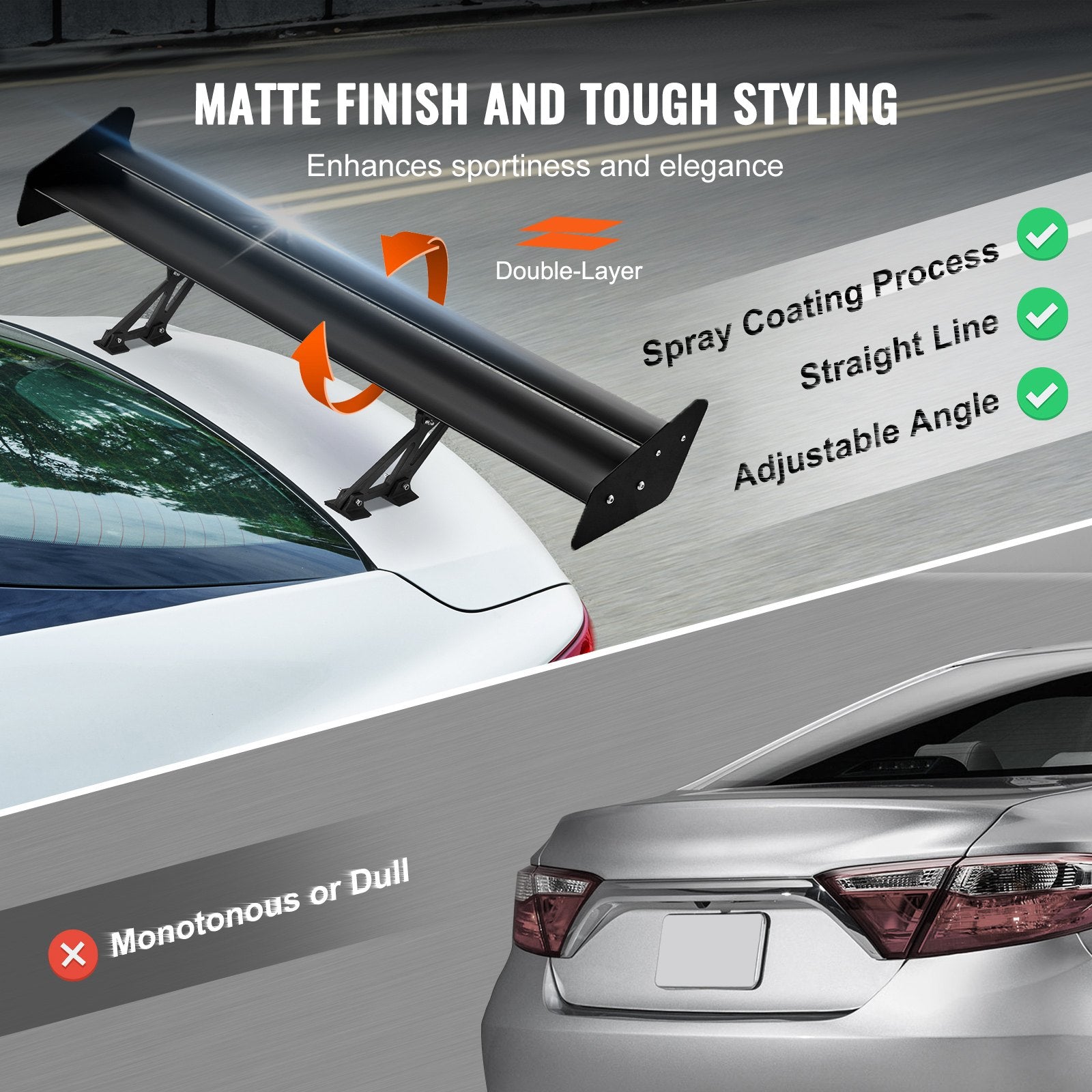 VEVOR GT Wing Car Spoiler, 53.1 inch Universal Spoiler with Double Deck, Adjustable Lightweight Aluminum, Car Rear Spoiler Wing, Racing Spoiler BGW/JDM Drift Black 