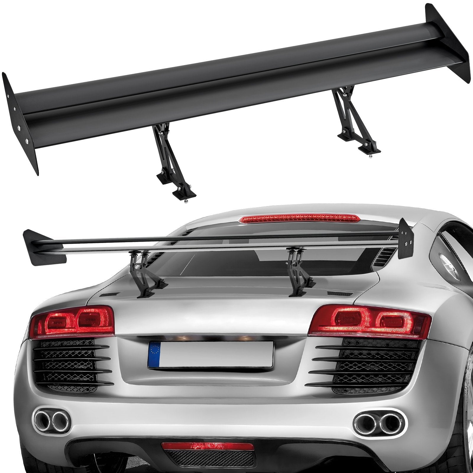 VEVOR GT Wing Car Spoiler, 53.1 inch Universal Spoiler with Double Deck, Adjustable Lightweight Aluminum, Car Rear Spoiler Wing, Racing Spoiler BGW/JDM Drift Black 
