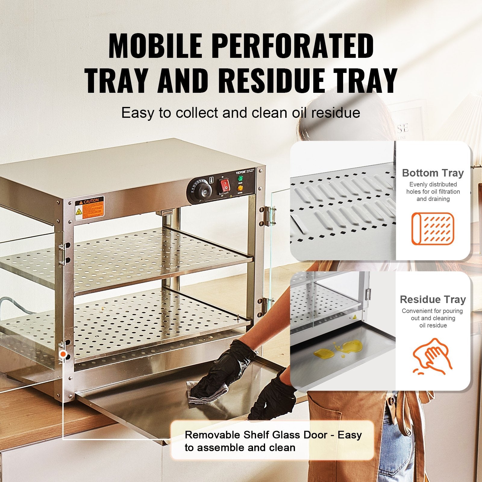 VEVOR 2-Tier Commercial Food Warmer Display Countertop Pizza Cabinet with Light 