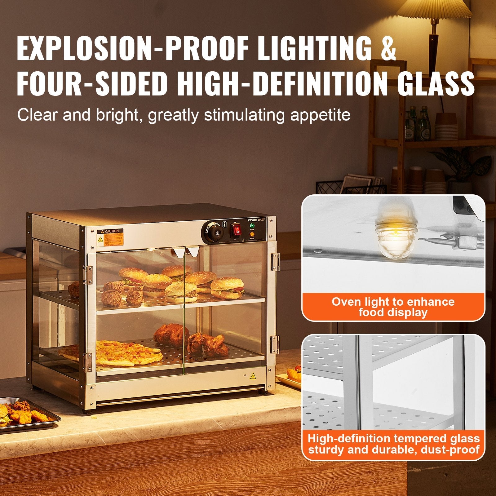 VEVOR 2-Tier Commercial Food Warmer Display Countertop Pizza Cabinet with Light 
