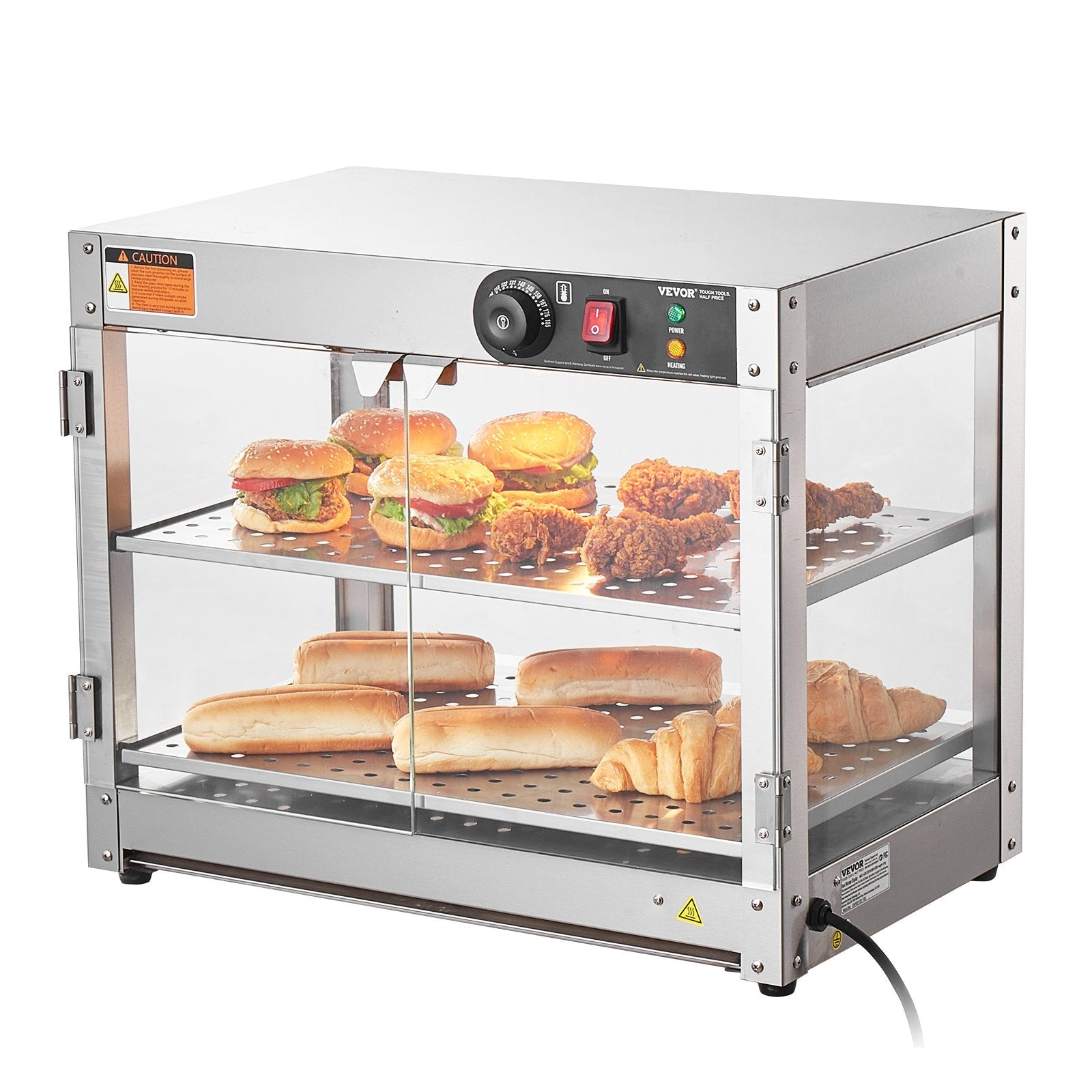 VEVOR 2-Tier Commercial Food Warmer Display Countertop Pizza Cabinet with Light 