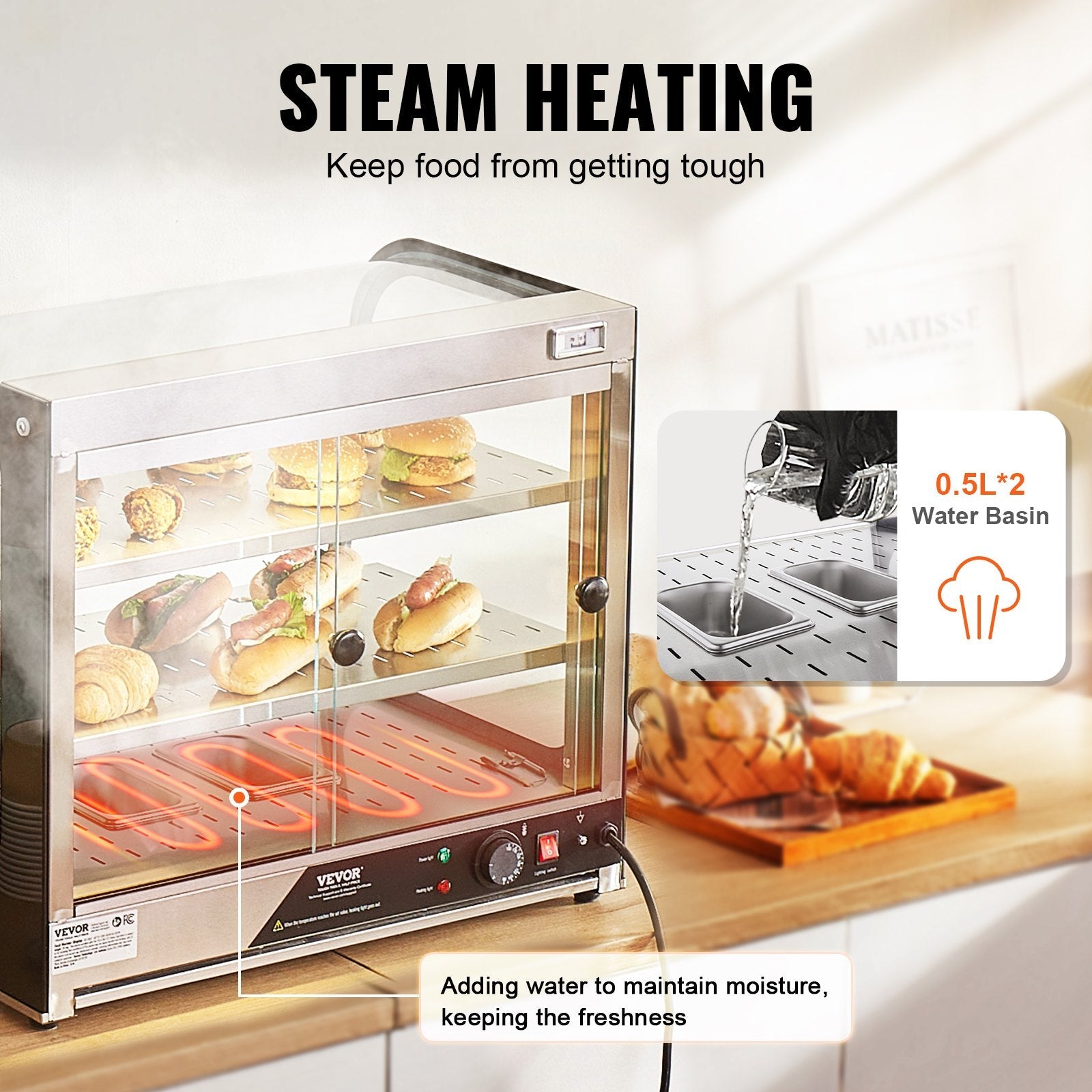 VEVOR 2-Tier Commercial Food Warmer Display Countertop Pizza Cabinet with Tong 