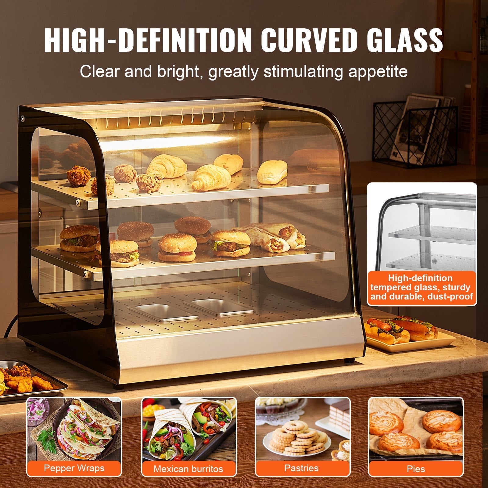 VEVOR 2-Tier Commercial Food Warmer Display Countertop Pizza Cabinet with Tong 