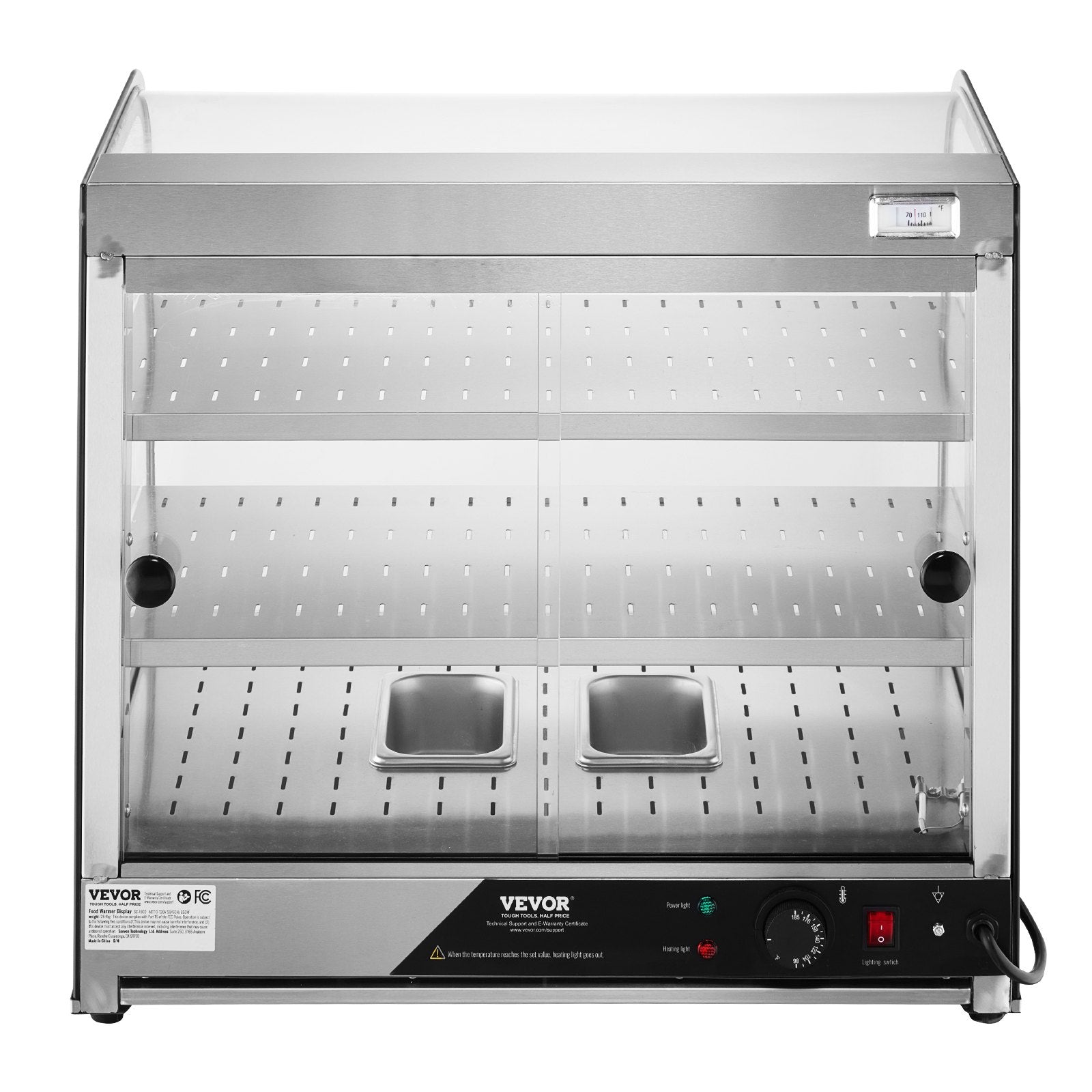 VEVOR 2-Tier Commercial Food Warmer Display Countertop Pizza Cabinet with Tong 