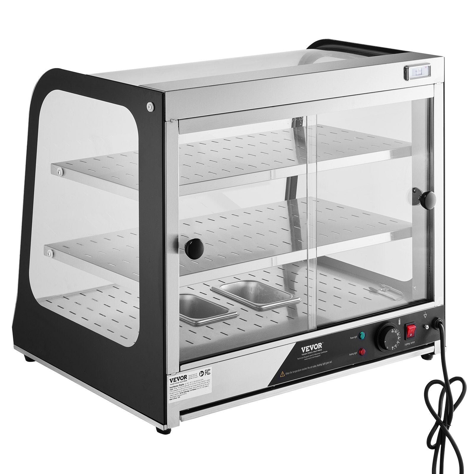 VEVOR 2-Tier Commercial Food Warmer Display Countertop Pizza Cabinet with Tong 