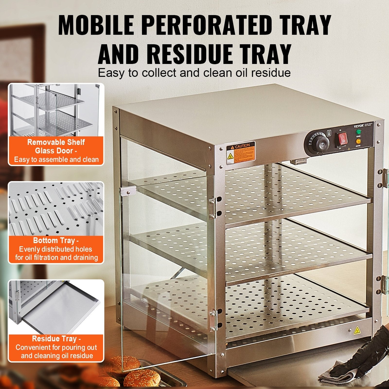 VEVOR 3-Tier Commercial Food Warmer Display Countertop Pizza Cabinet with Light 