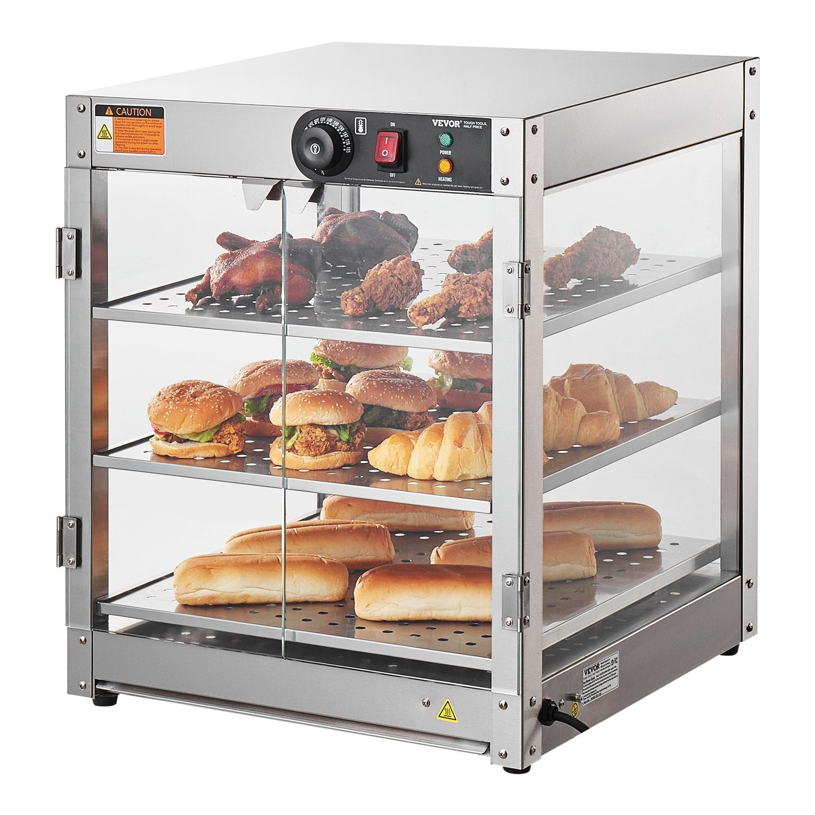 VEVOR 3-Tier Commercial Food Warmer Display Countertop Pizza Cabinet with Light 