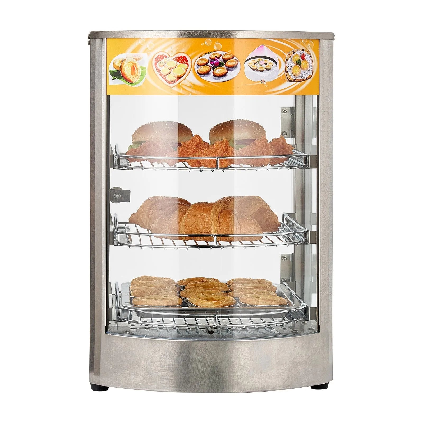 VEVOR 3-Tier Commercial Food Warmer Display, 800W Food Display Warmer with LED Light, Adjustable Shelf and Stainless Steel Frame, 86℉~185℉ Air Heating, 60L for Hamburger, Pizza, Bread, Fried Chicken 