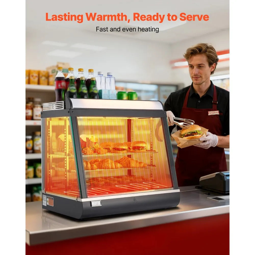 VEVOR 3-Tier Commercial Food Warmer Display, 1200W Food Display Warmer with LED Light, Top Storage and Adjustable Shelves, 86℉~185℉ Steam Heating, 75L for Hamburger, Pizza, Bread, Fried Chicken 