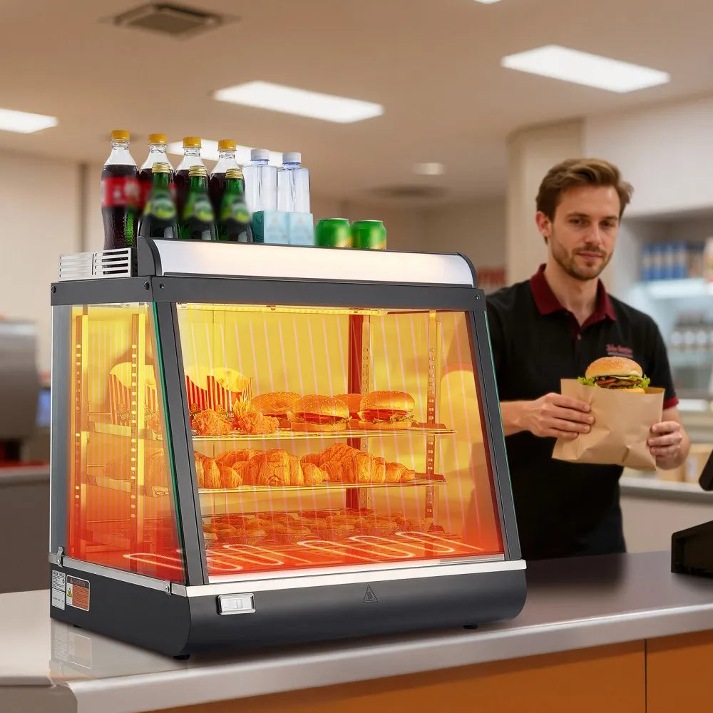 VEVOR 3-Tier Commercial Food Warmer Display, 1200W Food Display Warmer with LED Light, Top Storage and Adjustable Shelves, 86℉~185℉ Steam Heating, 75L for Hamburger, Pizza, Bread, Fried Chicken 