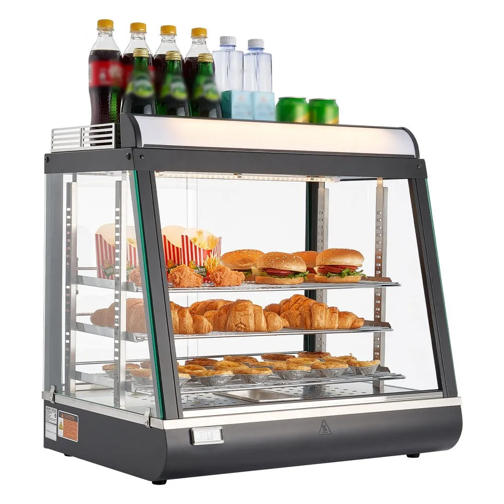 VEVOR 3-Tier Commercial Food Warmer Display, 1200W Food Display Warmer with LED Light, Top Storage and Adjustable Shelves, 86℉~185℉ Steam Heating, 75L for Hamburger, Pizza, Bread, Fried Chicken 