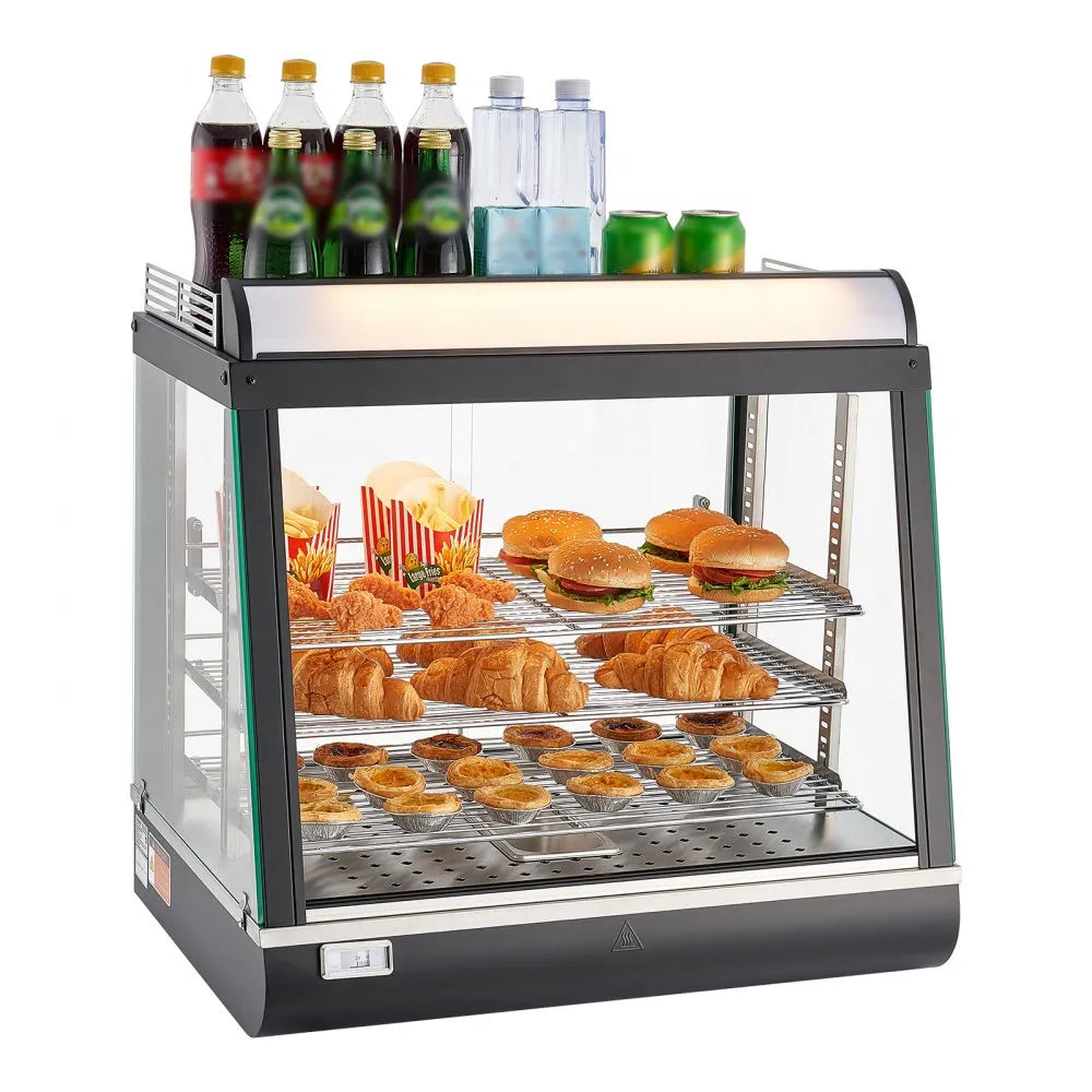 VEVOR 3-Tier Commercial Food Warmer Display, 1200W Food Display Warmer with LED Light, Top Storage and Adjustable Shelves, 86℉~185℉ Steam Heating, 75L for Hamburger, Pizza, Bread, Fried Chicken 