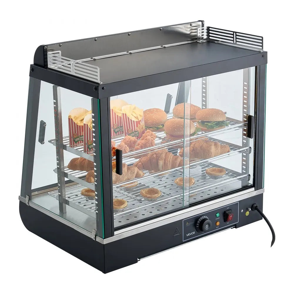 VEVOR 3-Tier Commercial Food Warmer Display, 1200W Food Display Warmer with LED Light, Top Storage and Adjustable Shelves, 86℉~185℉ Steam Heating, 75L for Hamburger, Pizza, Bread, Fried Chicken 