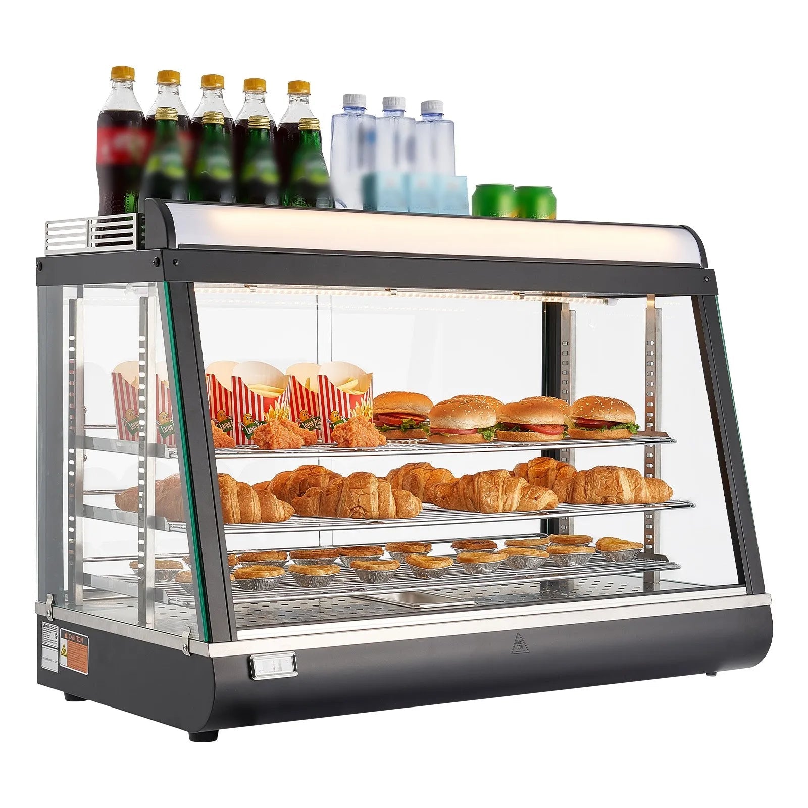 VEVOR 3-Tier Commercial Food Warmer Display, 1400W Food Display Warmer with LED Light, Top Storage and Adjustable Shelves, 86℉~185℉ Steam Heating, 105L for Hamburger, Pizza, Bread, Fried Chicken 