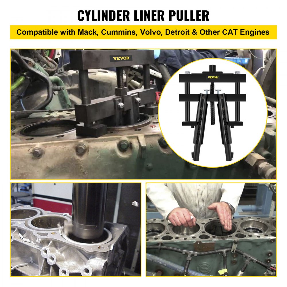 VEVOR Cylinder Liner Puller, Fit for 3.7-6.2" Bore, Universal Liner Puller with Adjustable Spring Loaded Feet, Works on Heavy Duty Diesel Engines Wet Liners, Carbon Steel Puller Tool for Auto Repair 