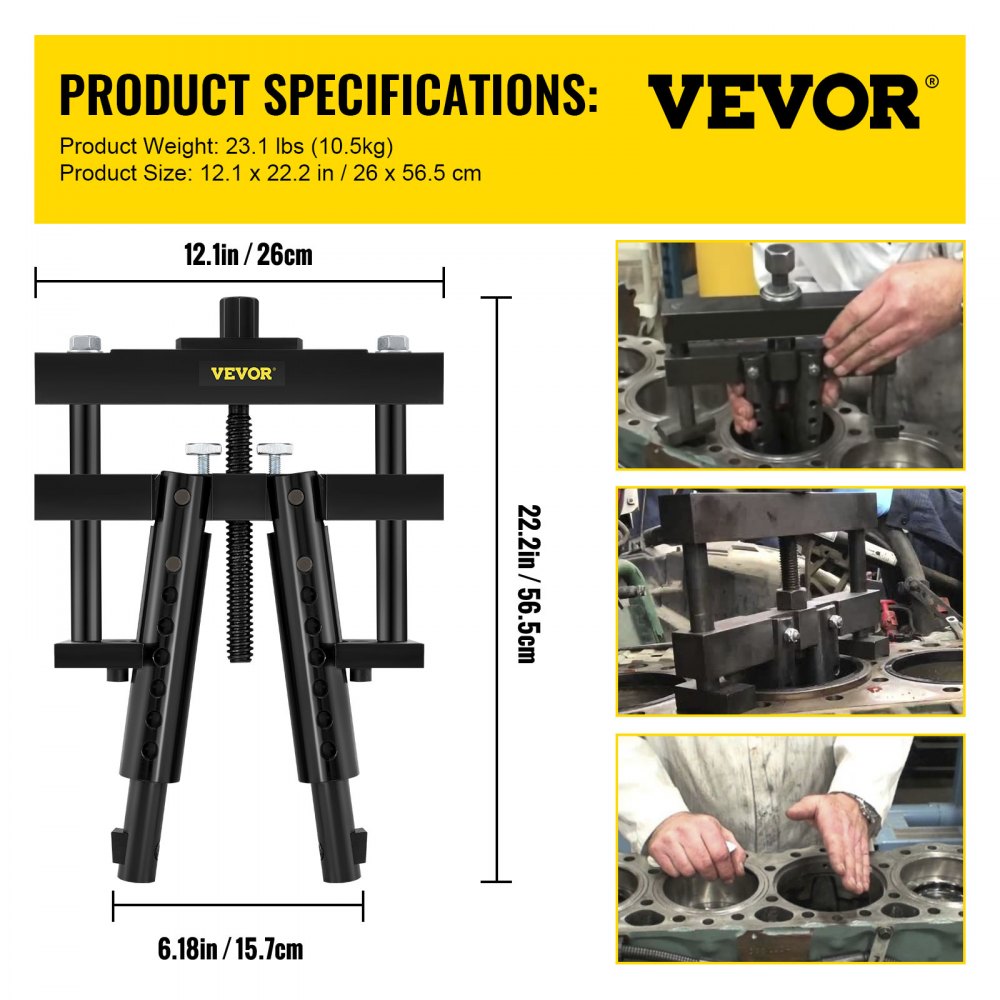 VEVOR Cylinder Liner Puller, Fit for 3.7-6.2" Bore, Universal Liner Puller with Adjustable Spring Loaded Feet, Works on Heavy Duty Diesel Engines Wet Liners, Carbon Steel Puller Tool for Auto Repair 