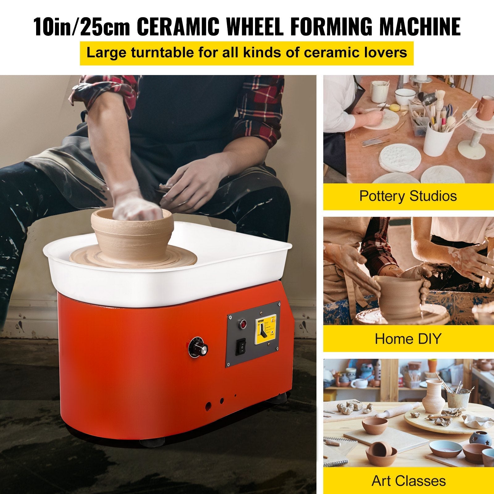 VEVOR Pottery Wheel 25cm Pottery Forming Machine with ABS Basin Electric Pottery Wheel 280W 110V for Ceramic Work Clay Art Craft 