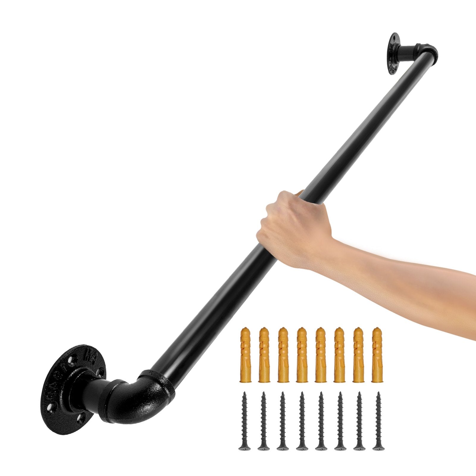 VEVOR Pipe Stair Handrail, 3FT Staircase Handrail, 440LBS Load Capacity Carbon Steel Pipe Handrail, Industrial Pipe Handrail with Wall Mount Support, Round Corner Wall Handrailings for Indoor, Outdoor 