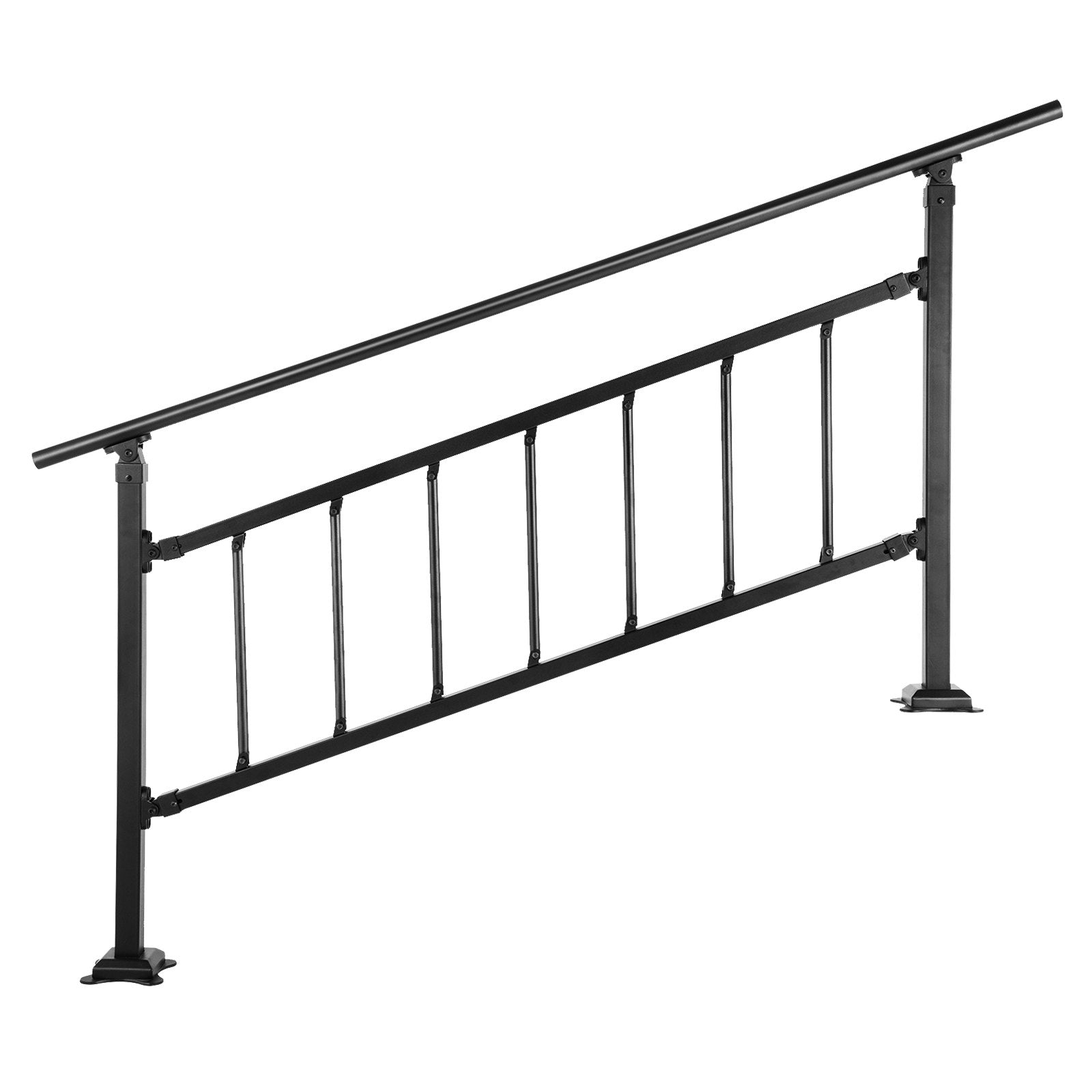 VEVOR Outdoor Stair Railing, Fits for 1-4 Steps Transitional Wrought Iron Handrail, Adjustable Exterior Stair Railing, Handrails for Concrete Steps with Installation Kit, Matte Black Outdoor Handrail 