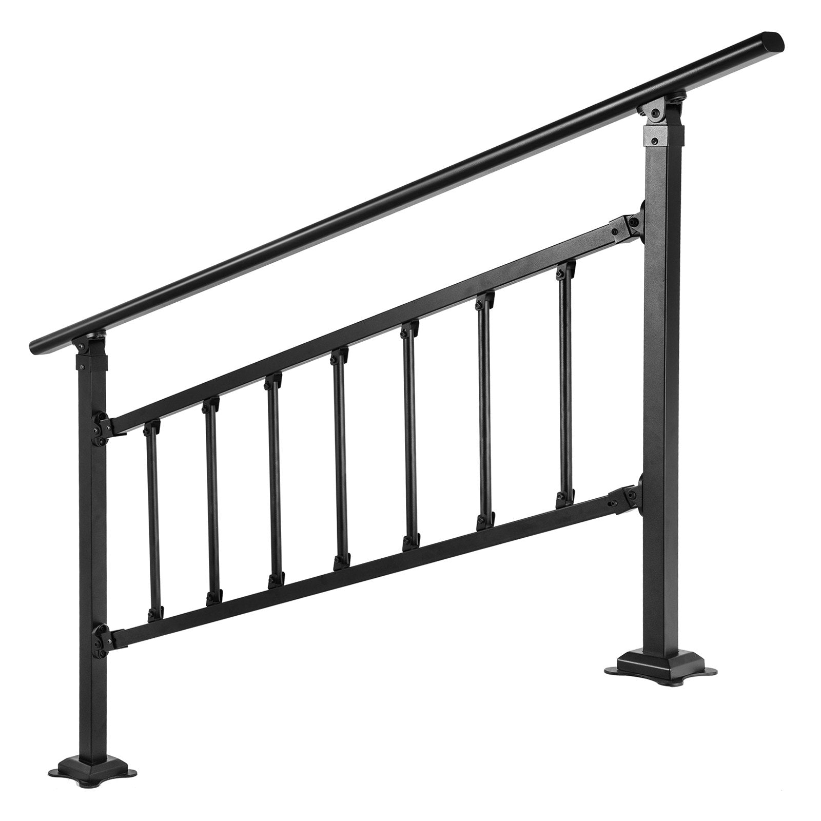 VEVOR Outdoor Stair Railing, Fits for 1-4 Steps Transitional Wrought Iron Handrail, Adjustable Exterior Stair Railing, Handrails for Concrete Steps with Installation Kit, Matte Black Outdoor Handrail 