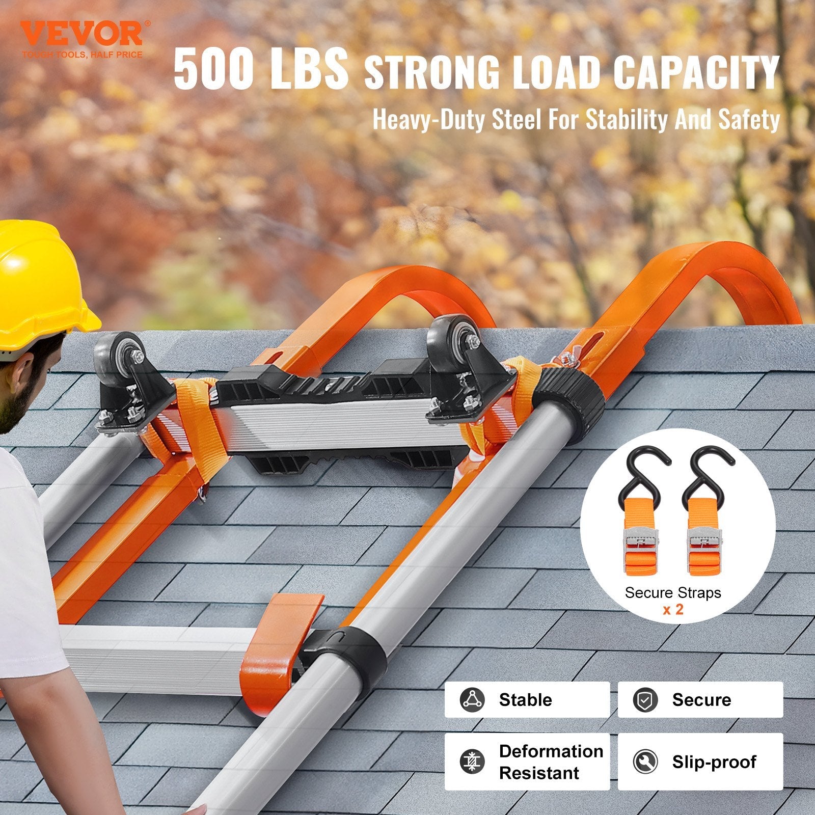 VEVOR Ladder Roof Hook Stabilizer 2 Pack with Wheel Rubber Grip T-Bar Steel 