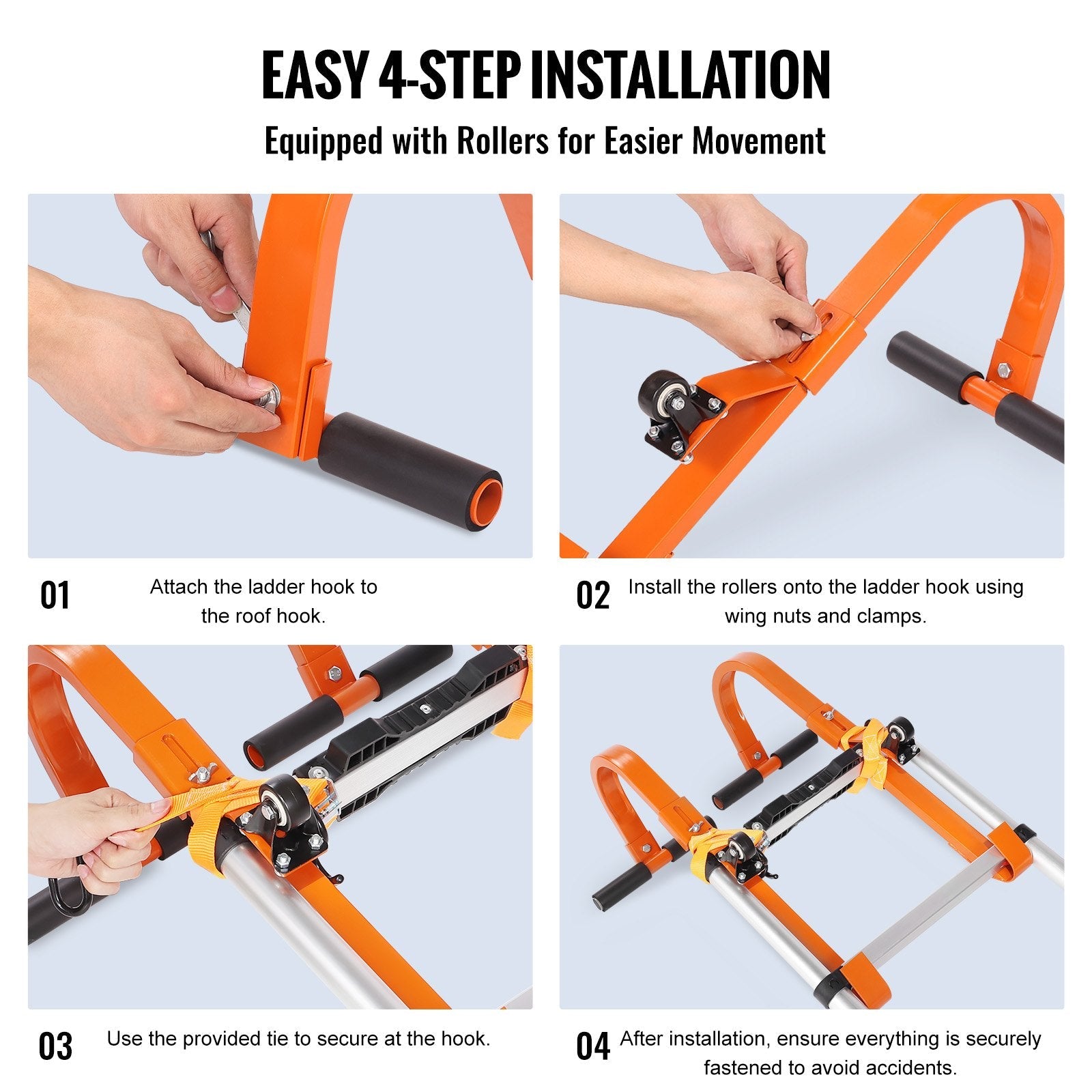 VEVOR Ladder Roof Hook Stabilizer 2 Pack with Wheel Rubber Grip T-Bar Steel 