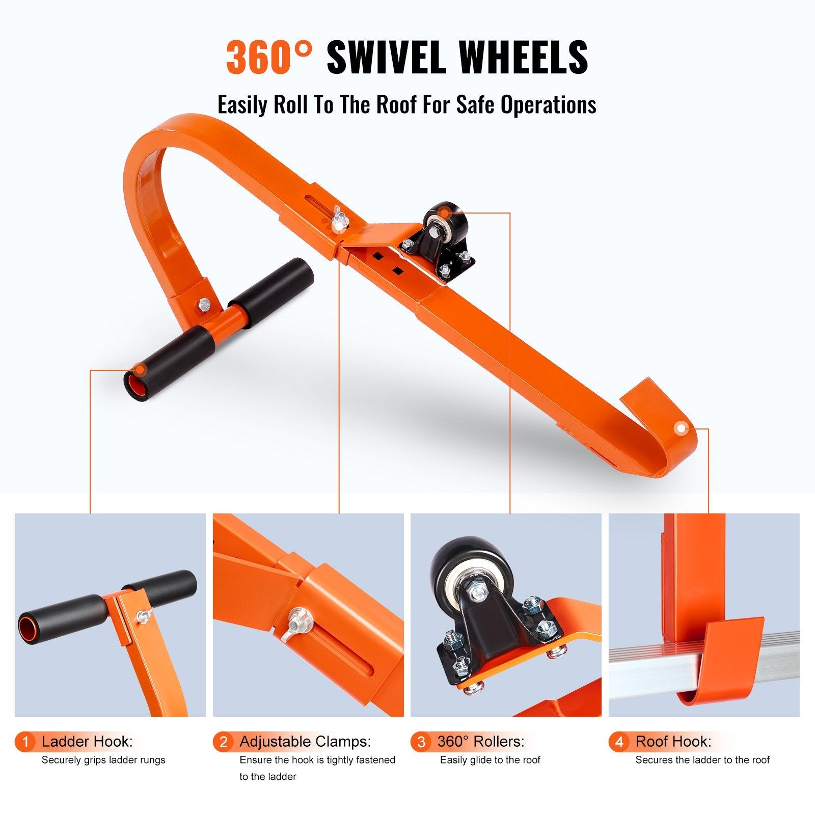 VEVOR Ladder Roof Hook Stabilizer 2 Pack with Wheel Rubber Grip T-Bar Steel 