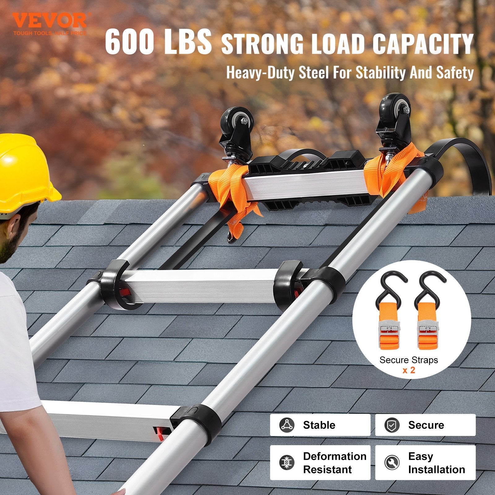 VEVOR Ladder Roof Hook Stabilizer 2 Pack with Fixed Wheel & Swivel Bar Steel 