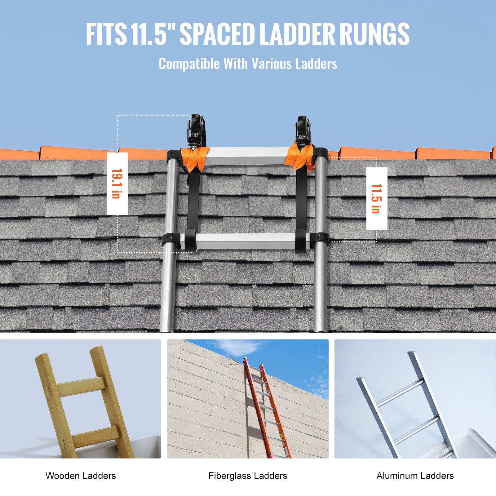 VEVOR Ladder Roof Hook Stabilizer 2 Pack with Fixed Wheel & Swivel Bar Steel 