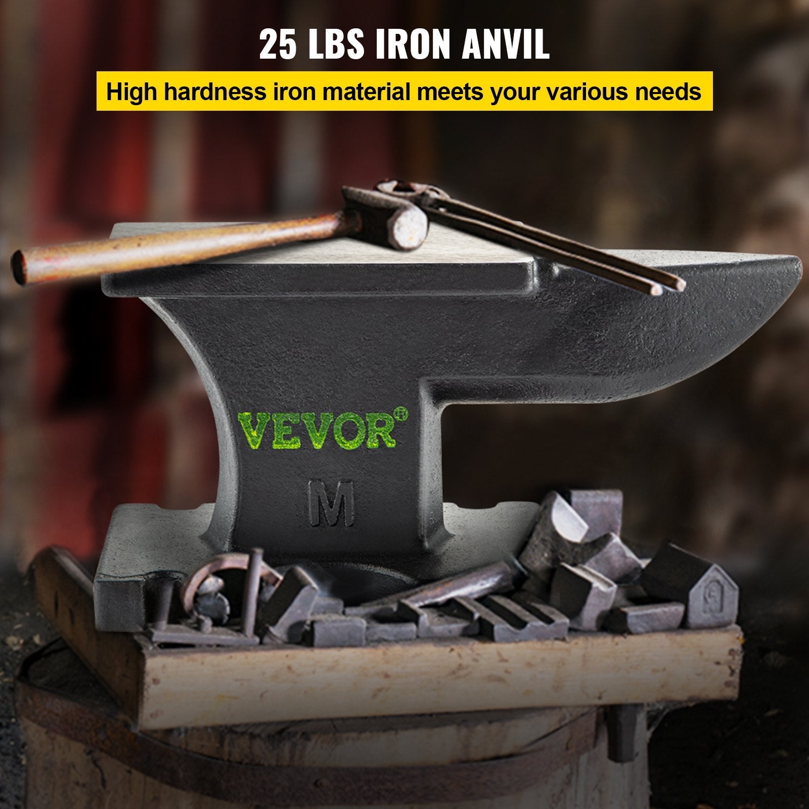 VEVOR Cast Iron Anvil, 25 Lbs(11kg) Single Horn Anvil with 6.8 x 3.5 inch Countertop and Stable Base, High Hardness Rugged Round Horn Anvil Blacksmith, for Bending, Shaping 