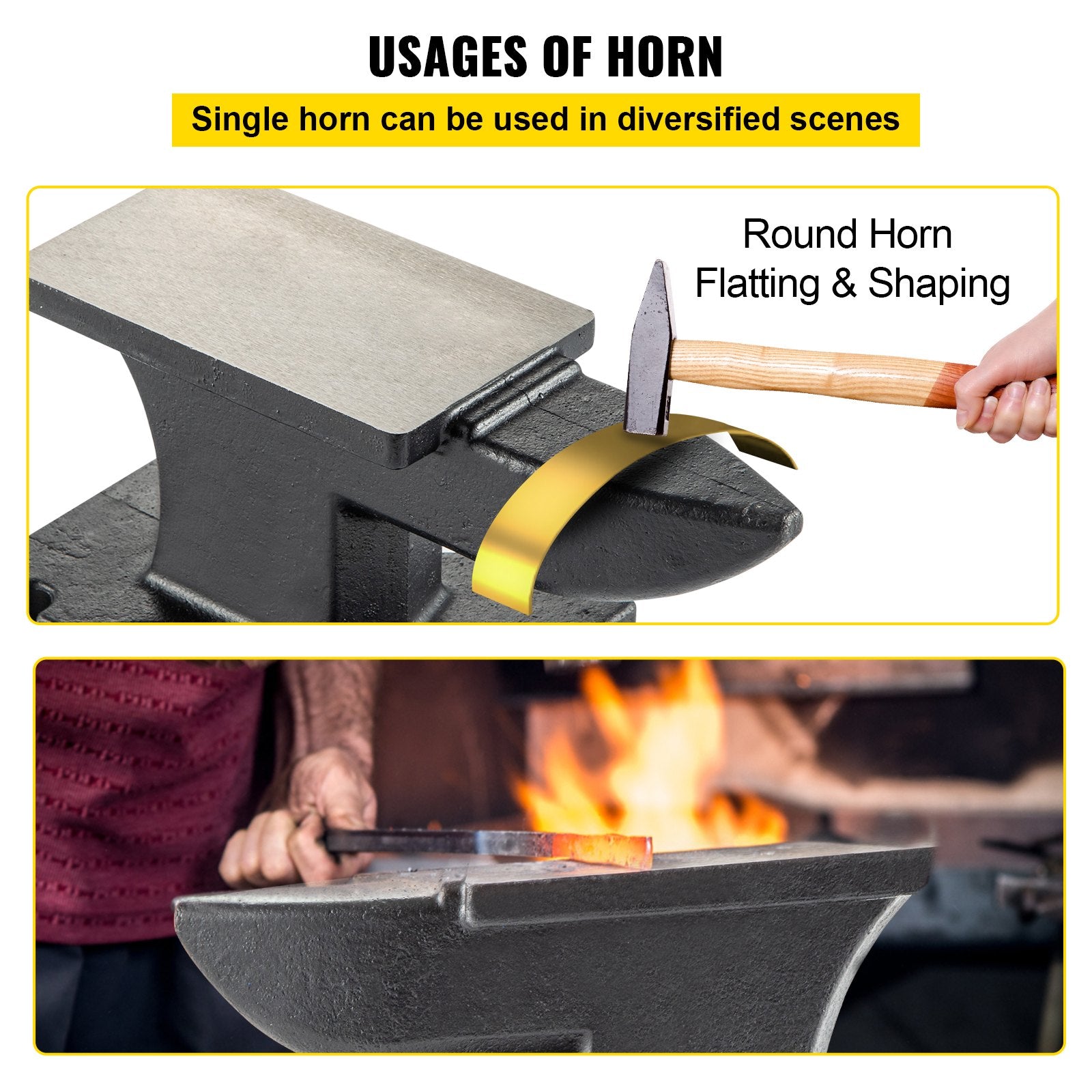 VEVOR Cast Iron Anvil, 25 Lbs(11kg) Single Horn Anvil with 6.8 x 3.5 inch Countertop and Stable Base, High Hardness Rugged Round Horn Anvil Blacksmith, for Bending, Shaping 