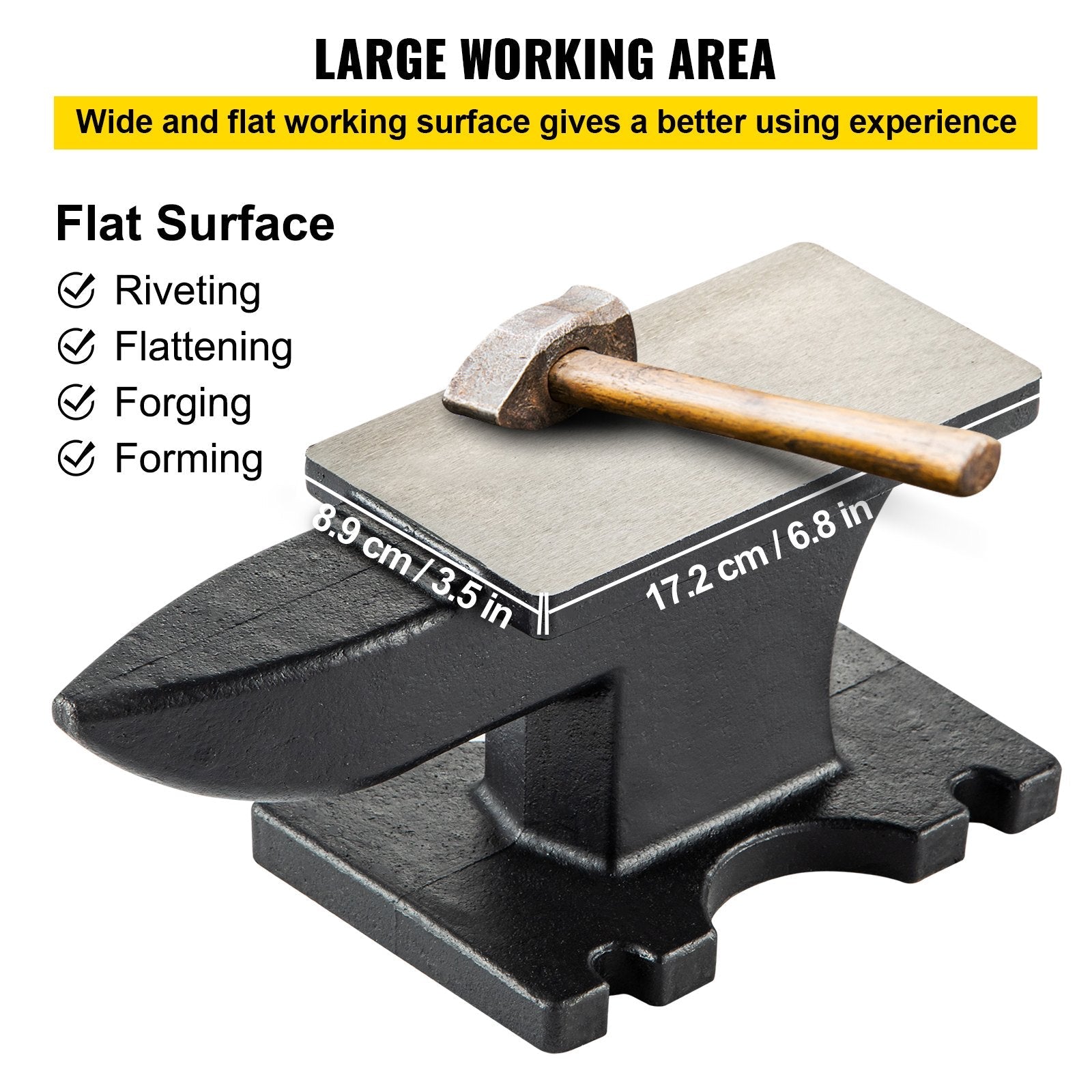 VEVOR Cast Iron Anvil, 25 Lbs(11kg) Single Horn Anvil with 6.8 x 3.5 inch Countertop and Stable Base, High Hardness Rugged Round Horn Anvil Blacksmith, for Bending, Shaping 