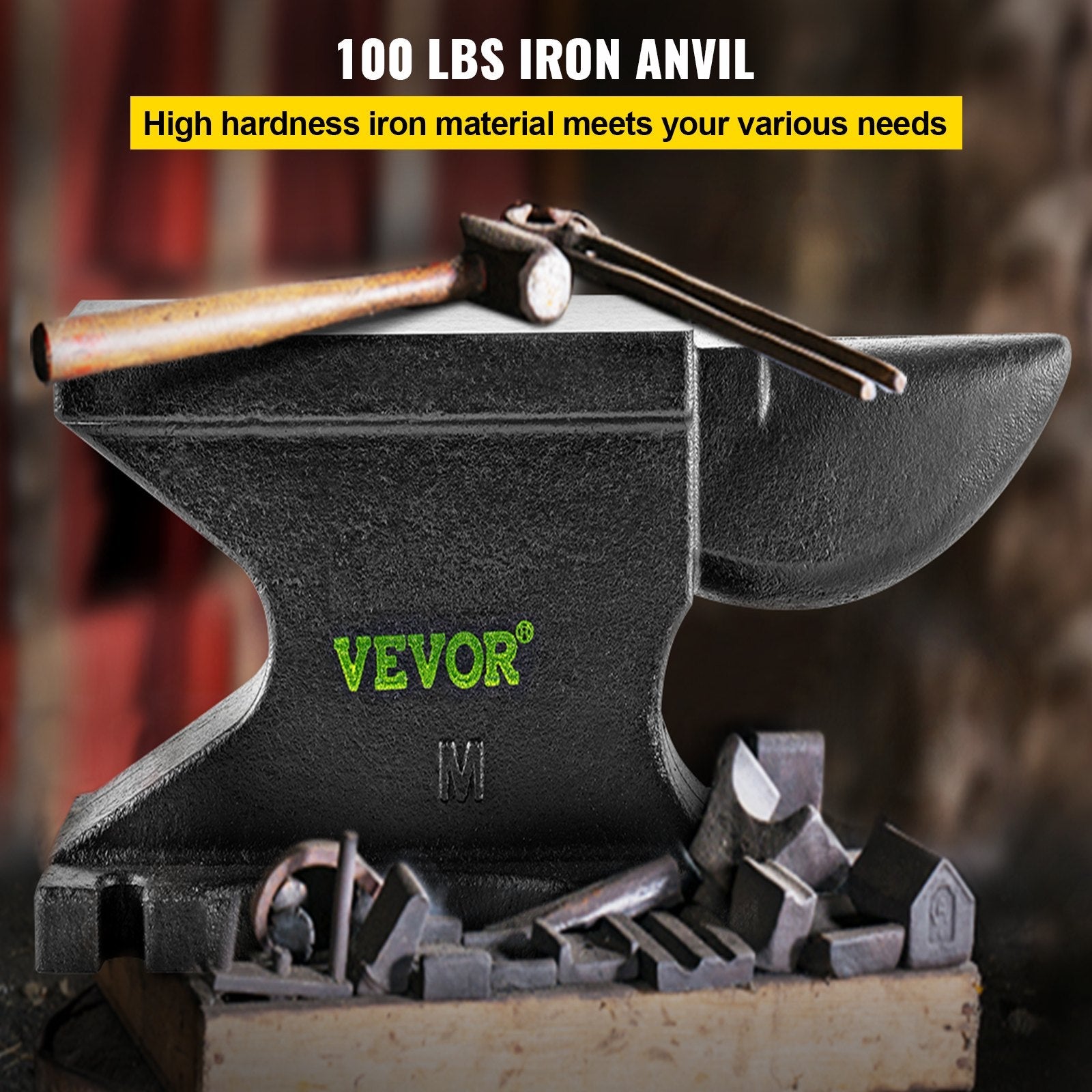 VEVOR Cast Iron Anvil, 100 Lbs(45kg)Single Horn Anvil with 10.4 x 5 in Countertop and Stable Base, High Hardness Rugged Round Horn Anvil Blacksmith, for Bending, Shaping, Twisting 