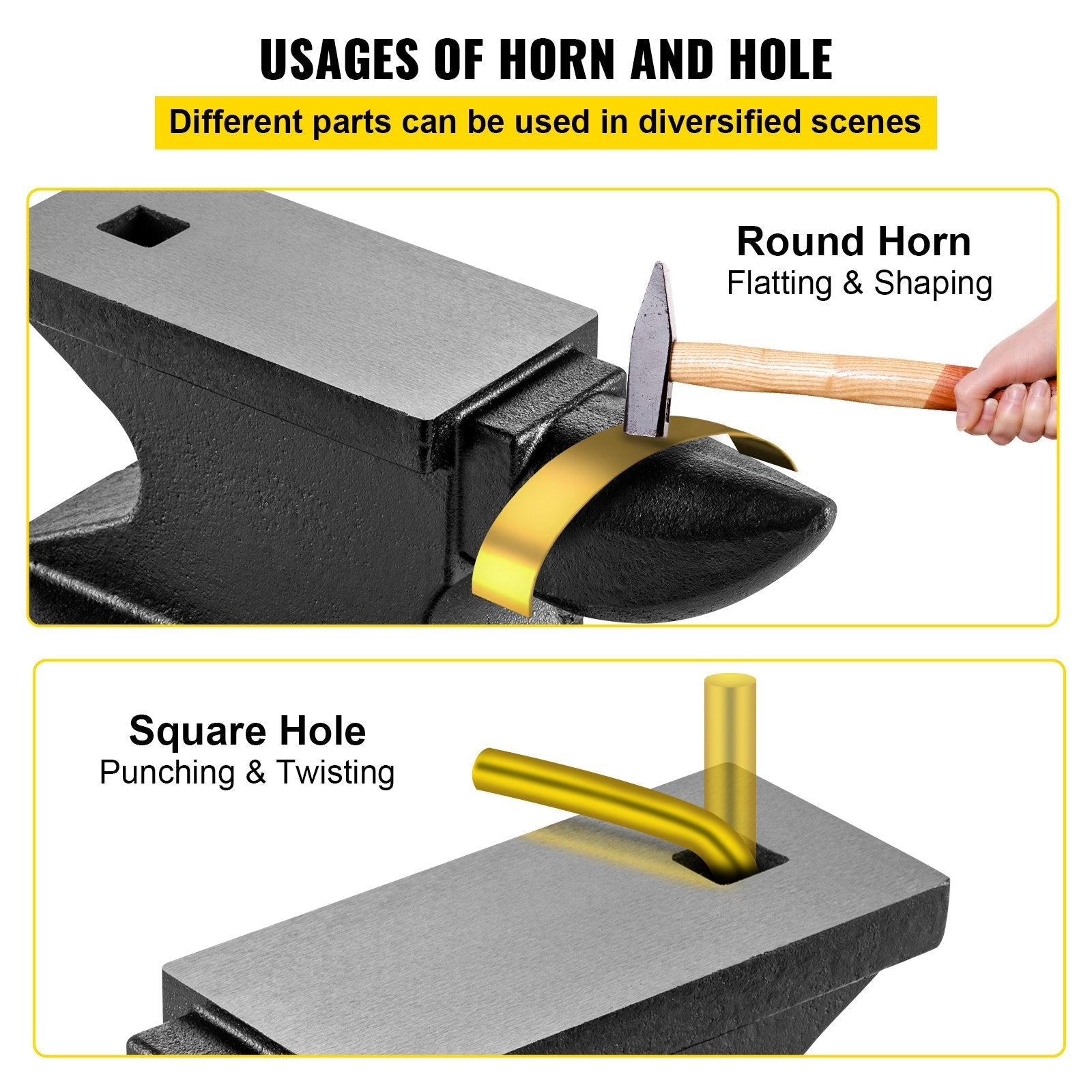 VEVOR Cast Iron Anvil, 100 Lbs(45kg)Single Horn Anvil with 10.4 x 5 in Countertop and Stable Base, High Hardness Rugged Round Horn Anvil Blacksmith, for Bending, Shaping, Twisting 