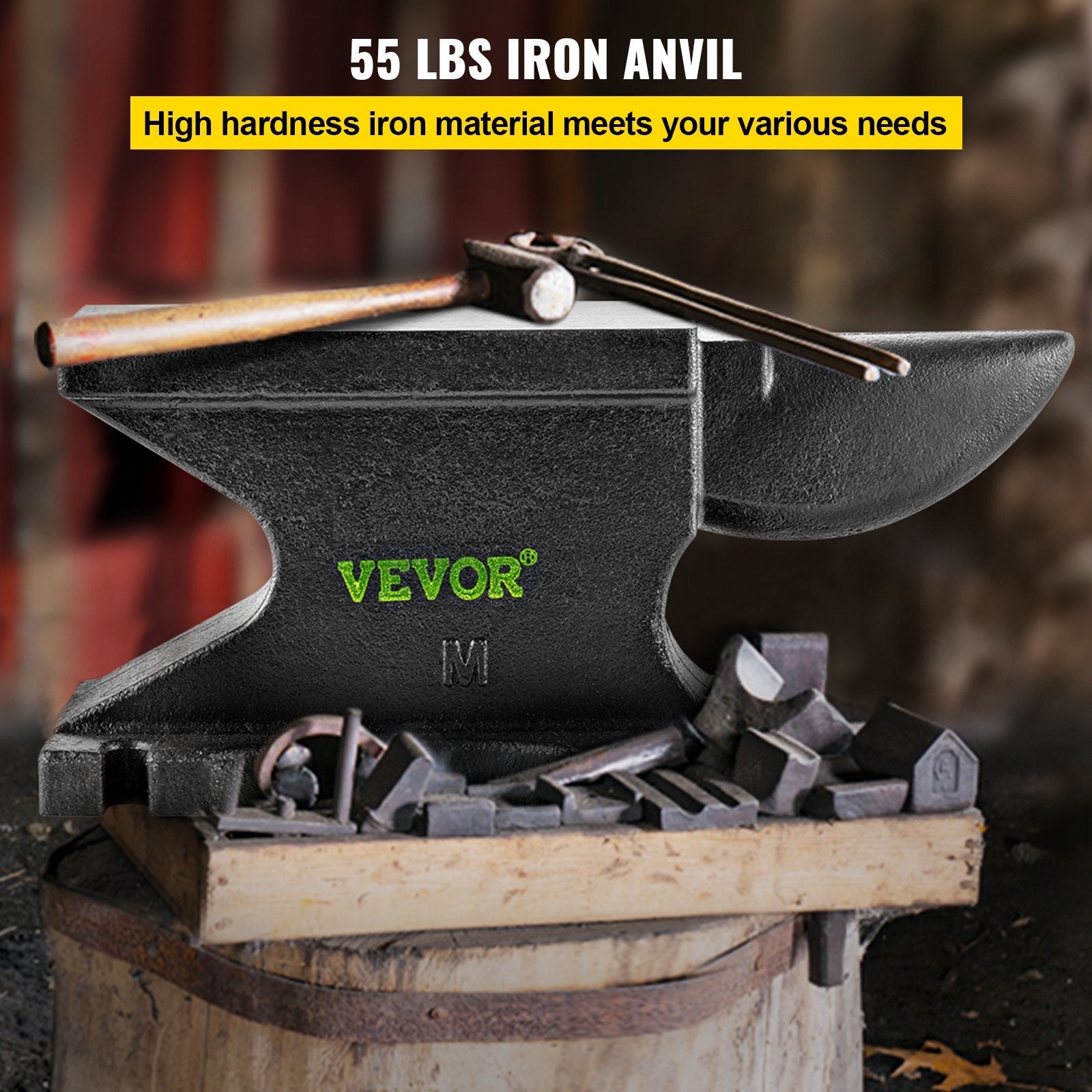VEVOR Cast Iron Anvil, 55 Lbs(25kg)Single Horn Anvil with 8.6 x 4.1 inch Countertop and Stable Base, High Hardness Rugged Round Horn Anvil Blacksmith, for Bending, Shaping, Twisting 