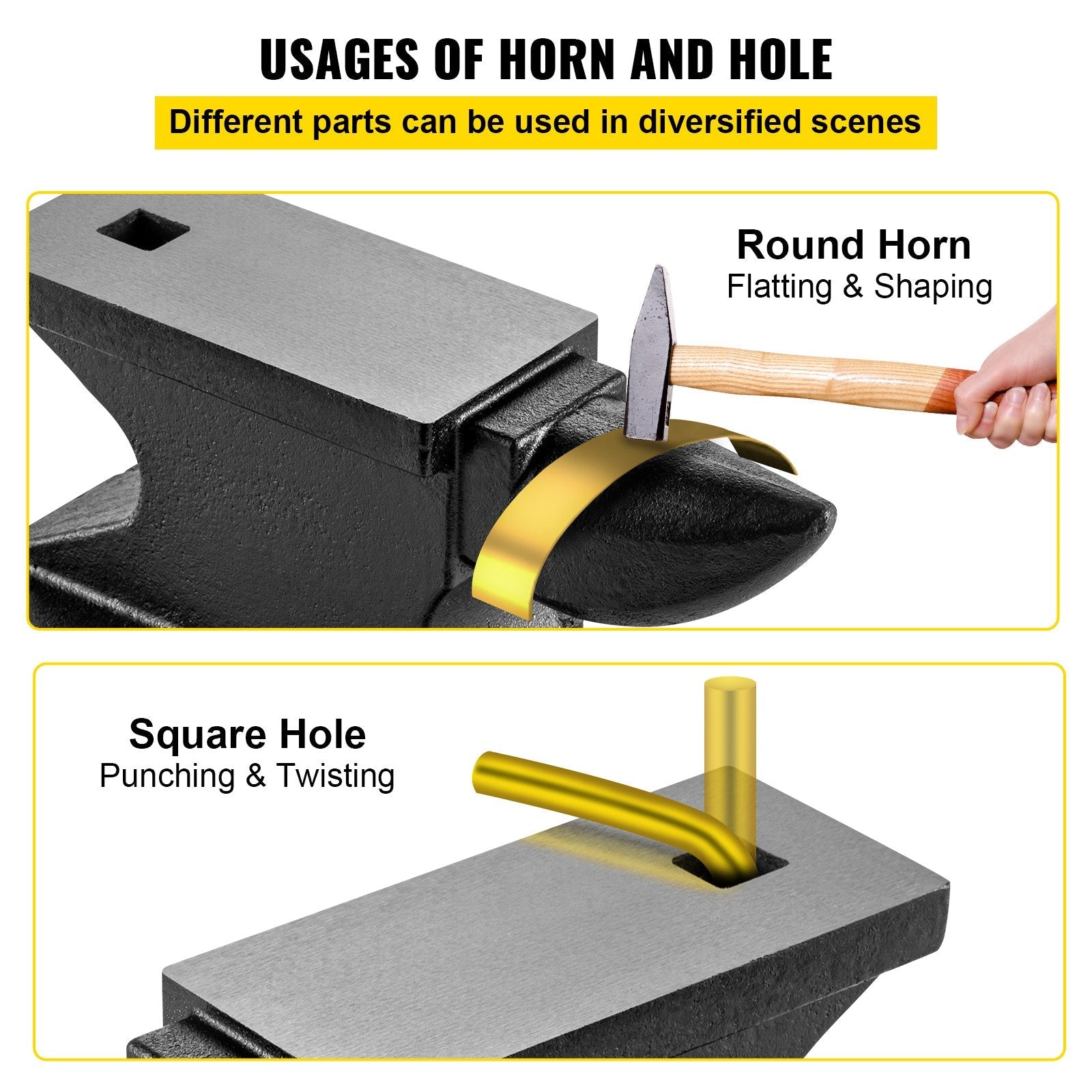 VEVOR Cast Iron Anvil, 55 Lbs(25kg)Single Horn Anvil with 8.6 x 4.1 inch Countertop and Stable Base, High Hardness Rugged Round Horn Anvil Blacksmith, for Bending, Shaping, Twisting 