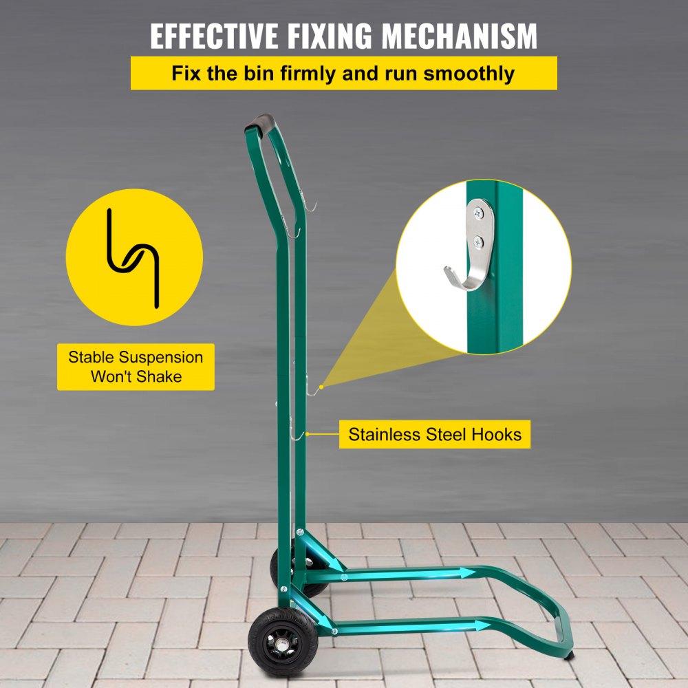 VEVOR Steel Recycling Cart, 220 lbs Load Capacity 22.8 x 15.7 Inch, 4 Wheels Moving Bin Cart, Easy Assembly & Weatherproof, Well-Built Hook-Type for Simple Recycle Bin and Recycle Caddy, Green 