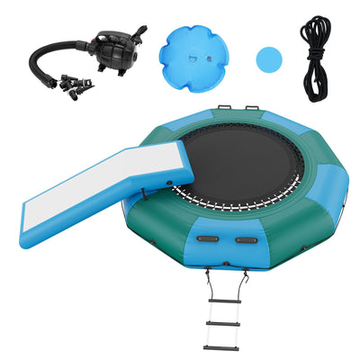 VEVOR Inflatable Water Bouncer, 10ft Recreational Water Trampoline, Portable Bounce Swim Platform with Slide, 3-Step Ladder & Electric Air Pump, Kid Adult Floating Rebounder for Pool Lake Water Sports 