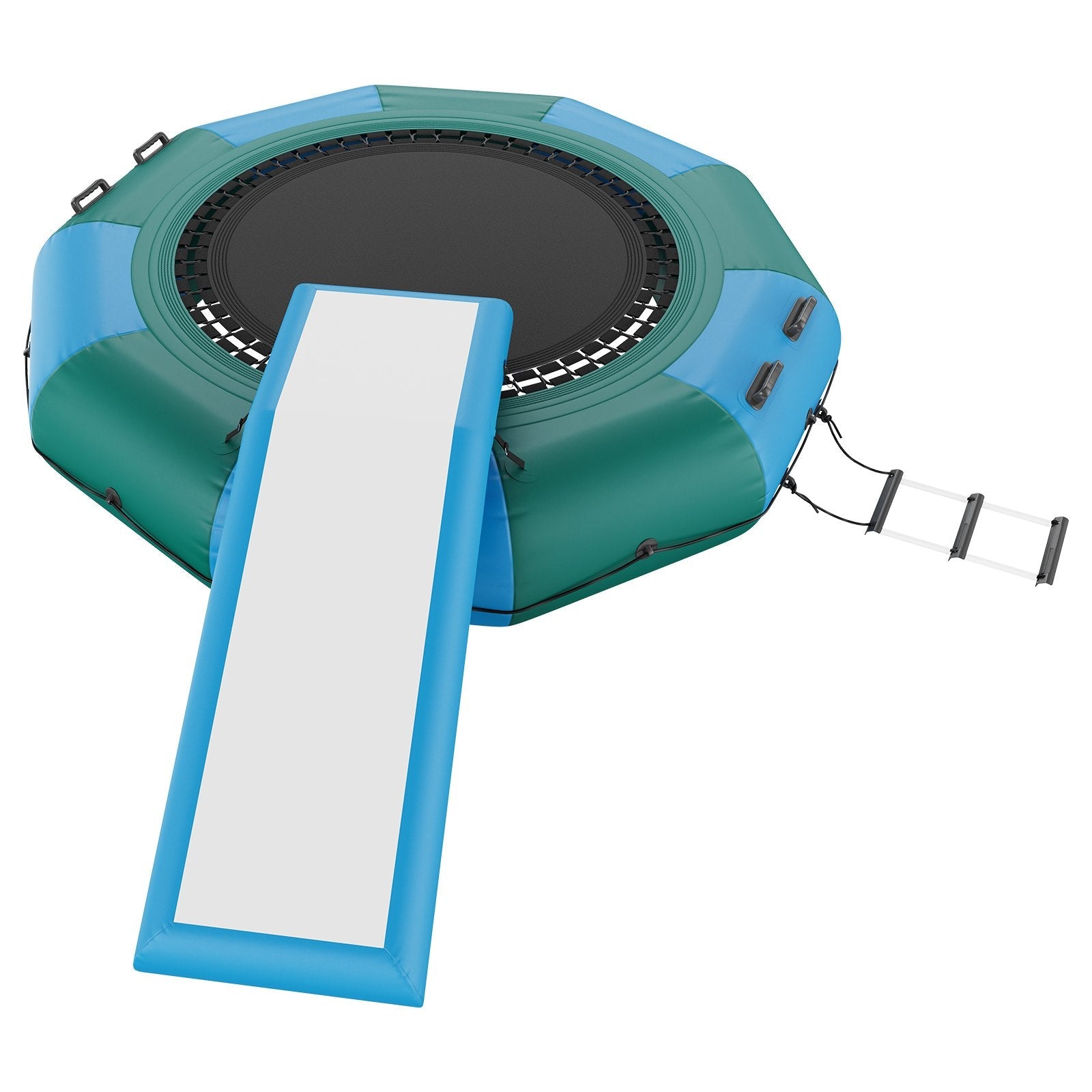 VEVOR Inflatable Water Bouncer, 10ft Recreational Water Trampoline, Portable Bounce Swim Platform with Slide, 3-Step Ladder & Electric Air Pump, Kid Adult Floating Rebounder for Pool Lake Water Sports 