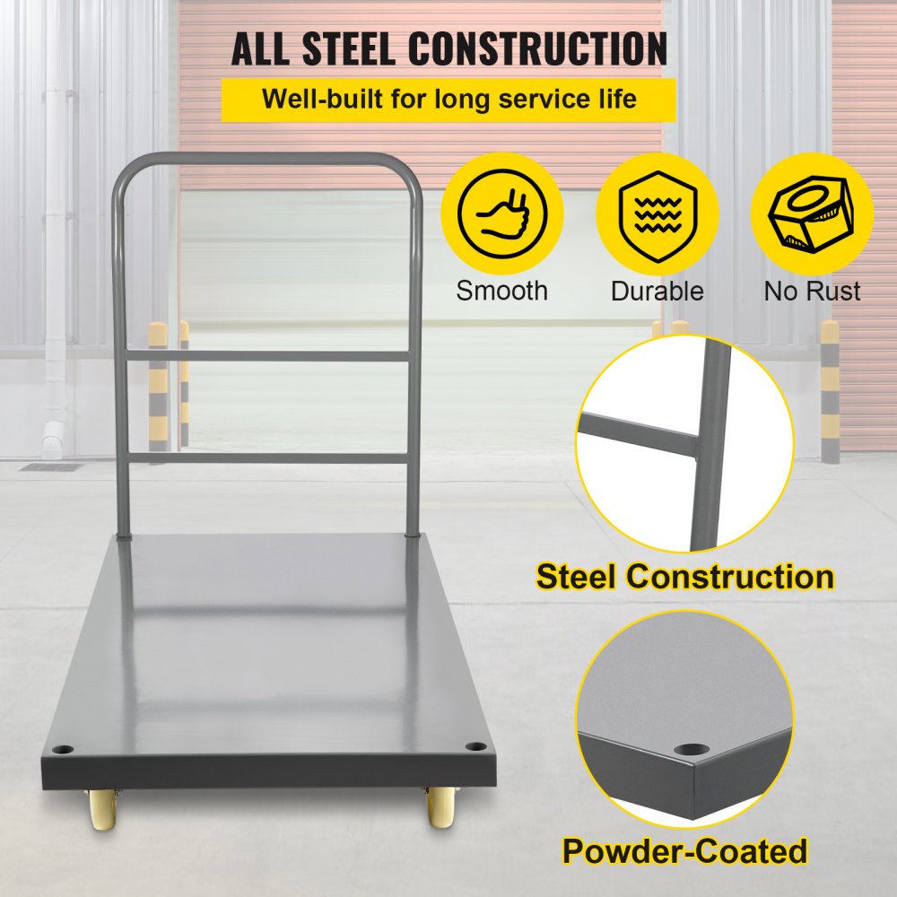 VEVOR Platform Truck, 2000 lbs Capacity Steel Flatbed Cart, 47\" Length x 24\" Width x 32\" Height Flat Dolly, Hand Trucks with 5\" Nylon Casters, Heavy-Duty Utility Push Carts for Luggage Moving 