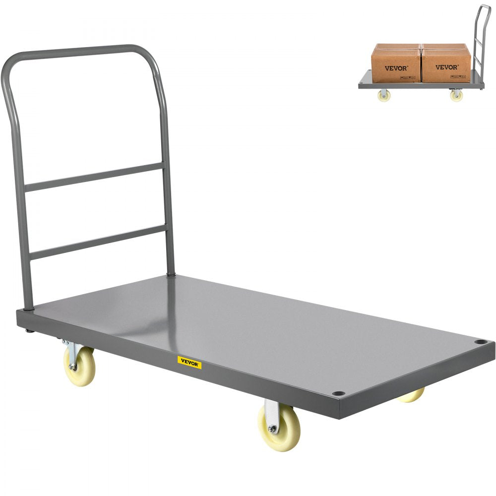 VEVOR Platform Truck, 2000 lbs Capacity Steel Flatbed Cart, 47\" Length x 24\" Width x 32\" Height Flat Dolly, Hand Trucks with 5\" Nylon Casters, Heavy-Duty Utility Push Carts for Luggage Moving 