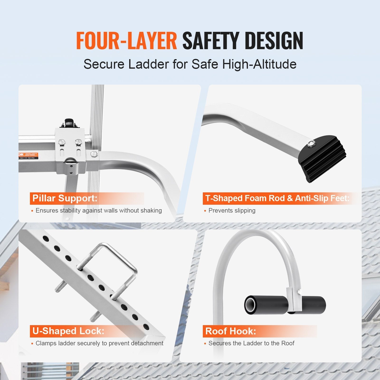 VEVOR 2 in 1 Ladder Stabilizer Extension Wall Standoff Hook Roof Ridge 