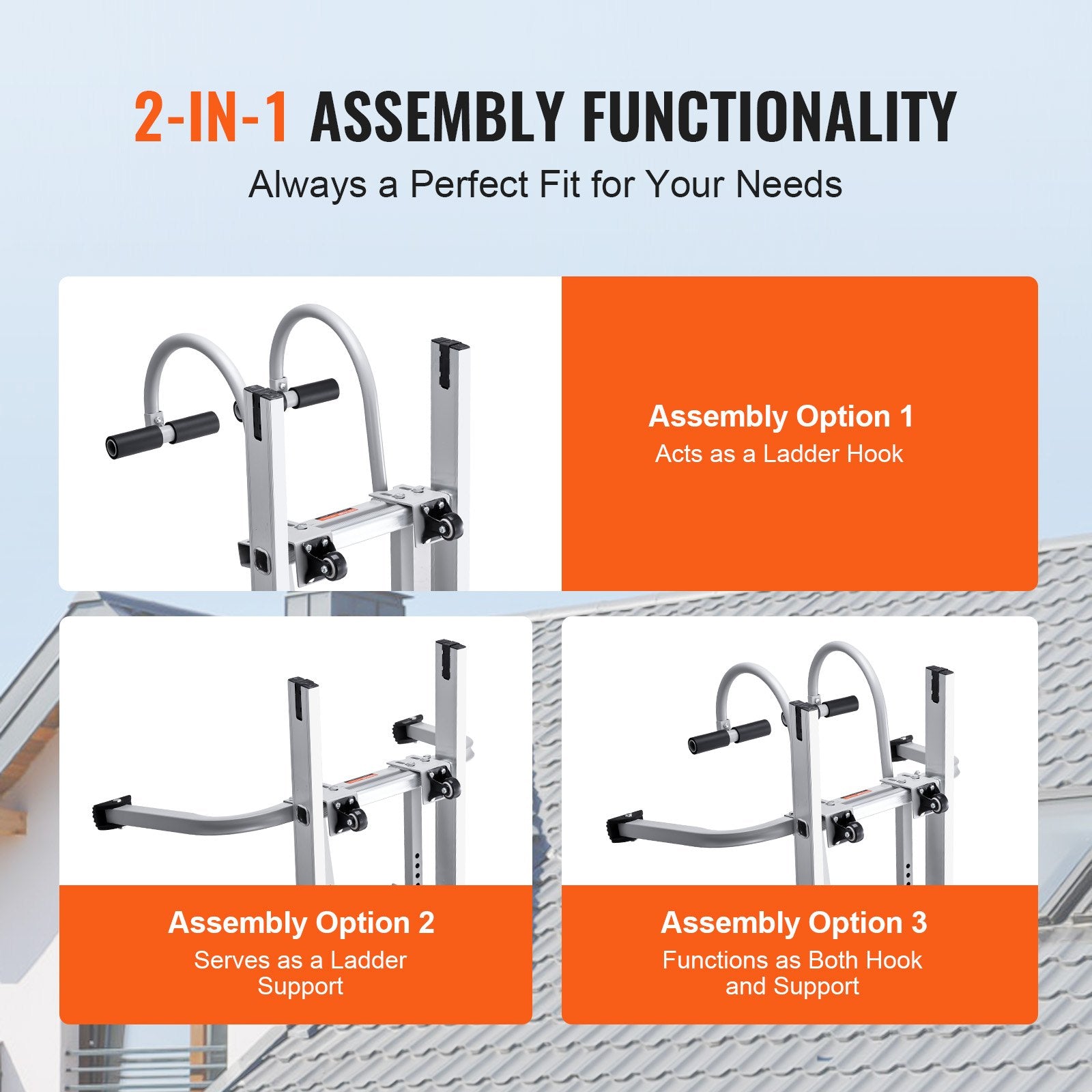 VEVOR 2 in 1 Ladder Stabilizer Extension Wall Standoff Hook Roof Ridge 