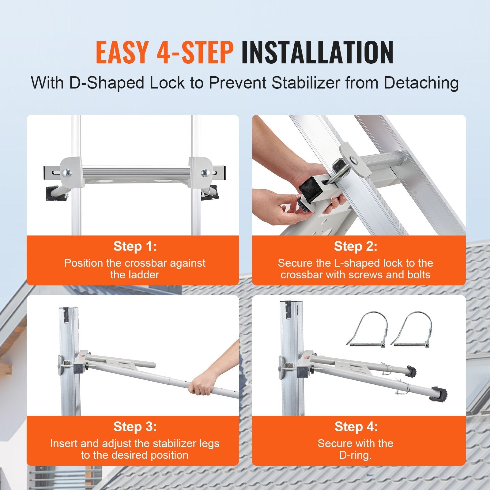 VEVOR Ladder Stabilizer Adjustable Feet Extension Standoff Heavy Duty Accessory 