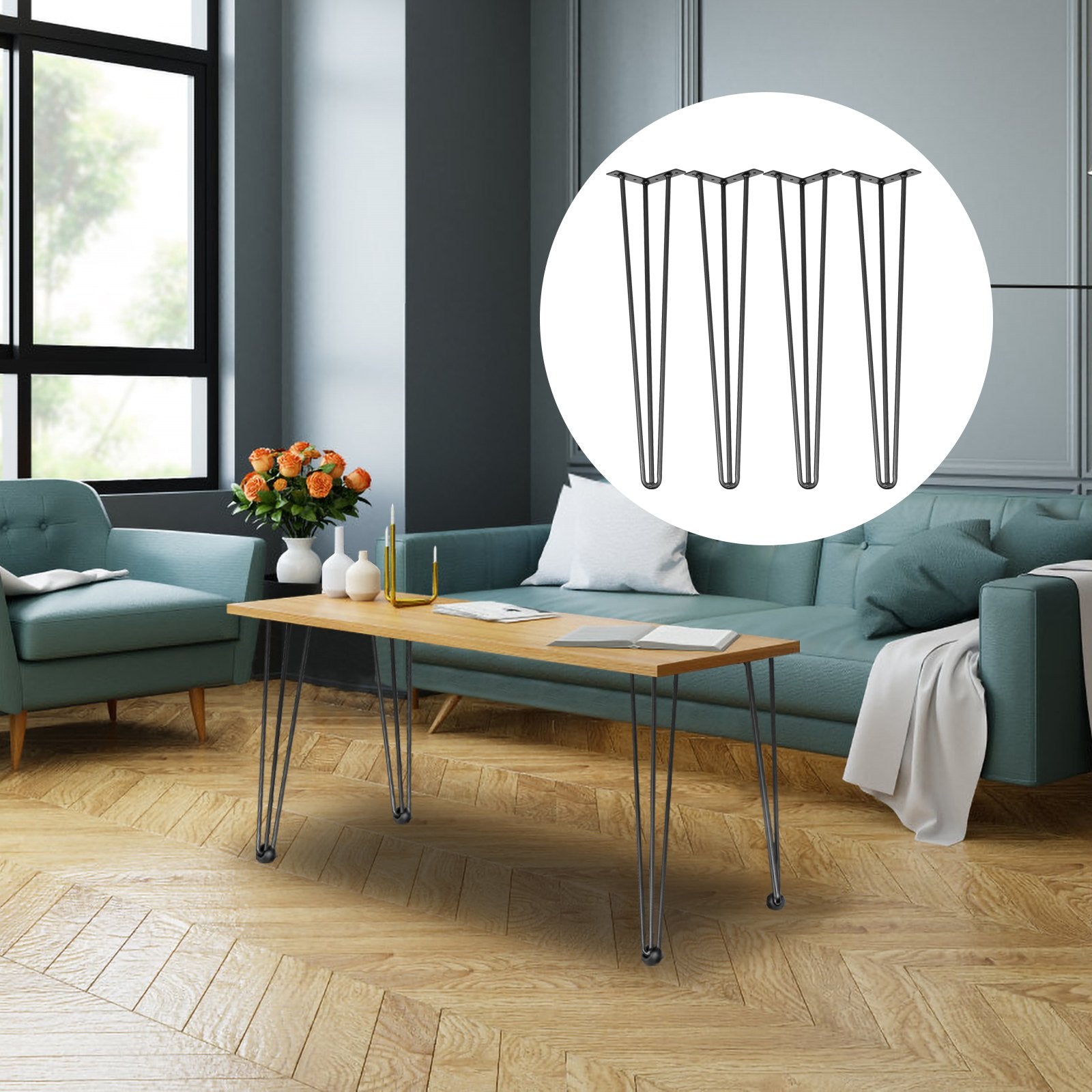 VEVOR Hairpin Table Legs 34 inch, Set of 4 DIY Desk Table Legs 3 Rods Heavy Duty 