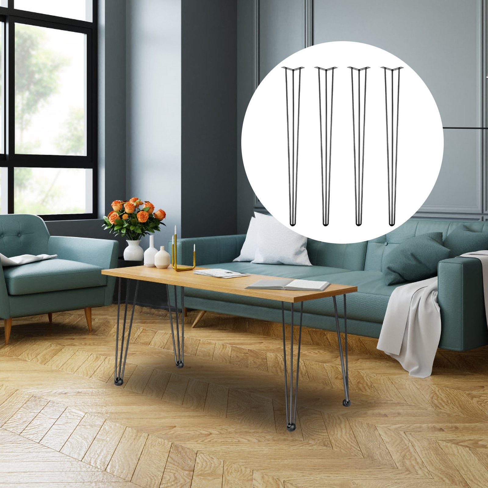 VEVOR Hairpin Table Legs 36 inch, Set of 4 DIY Desk Table Legs 3 Rods Heavy Duty 